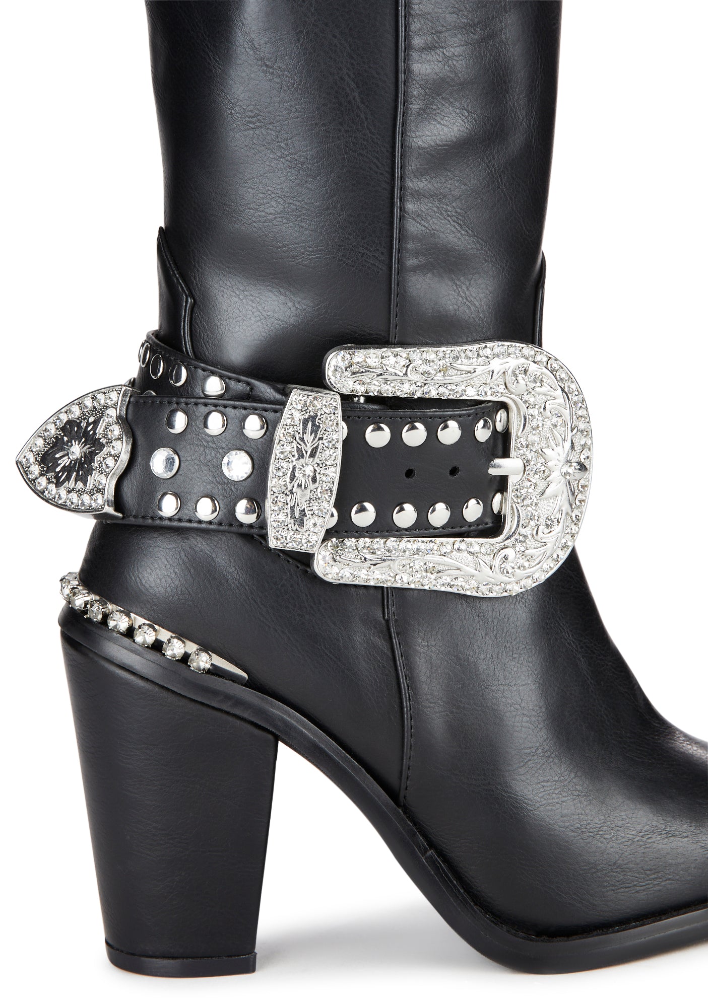 Club Exx Vegan Leather Rhinestone Knee High Boots - Black Club Exx Vegan Leather Rhinestone Knee High Boots - Black