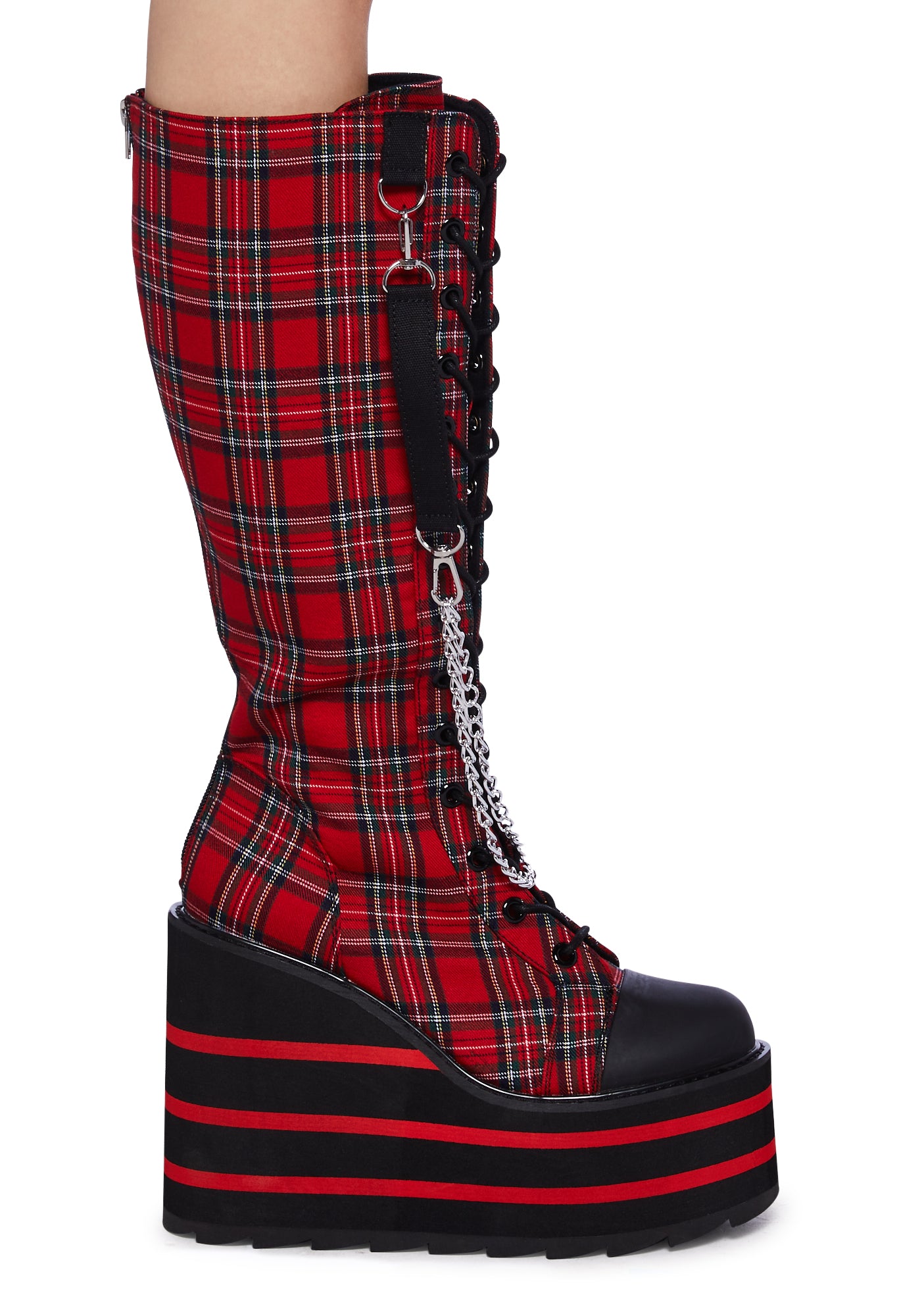 Detention Bondage Platform Boots - Red Plaid