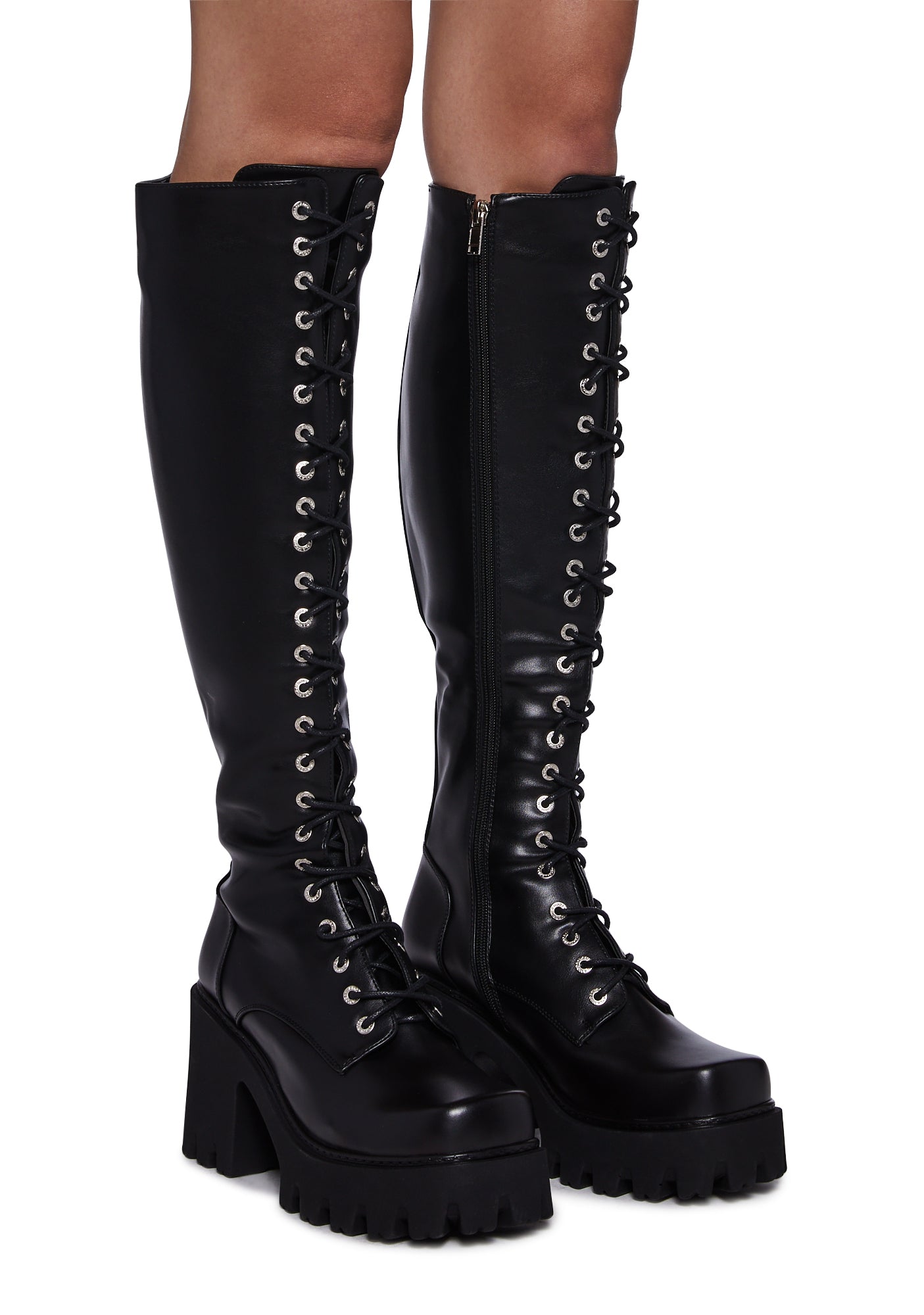 Lamoda Lace Up Platform Boots Black – Dolls Kill