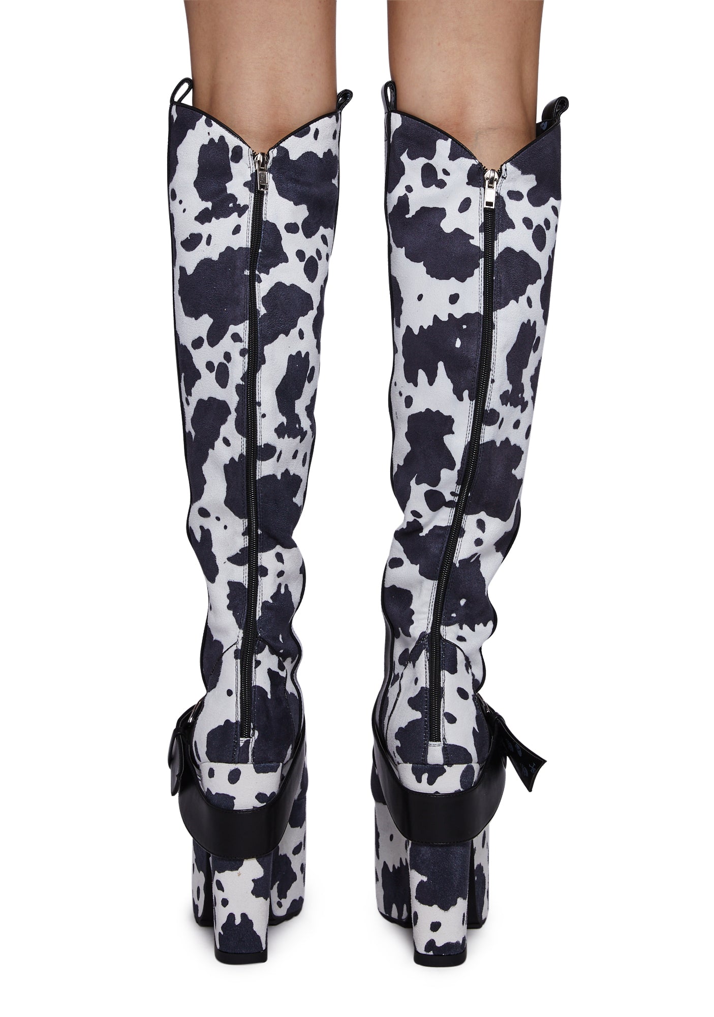 Cow print knee high boots best sale