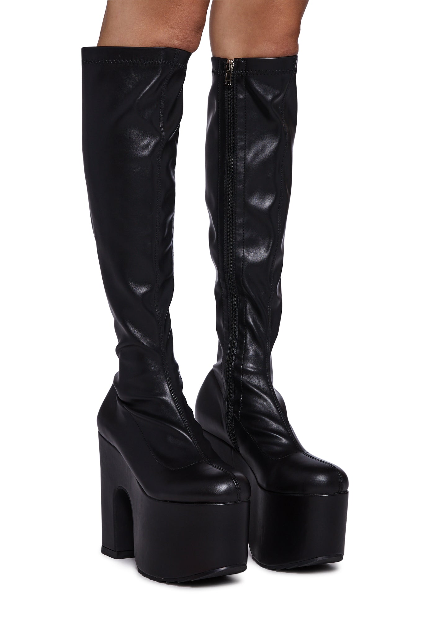 Lamoda Knee High Platform Boots - Black – Dolls Kill