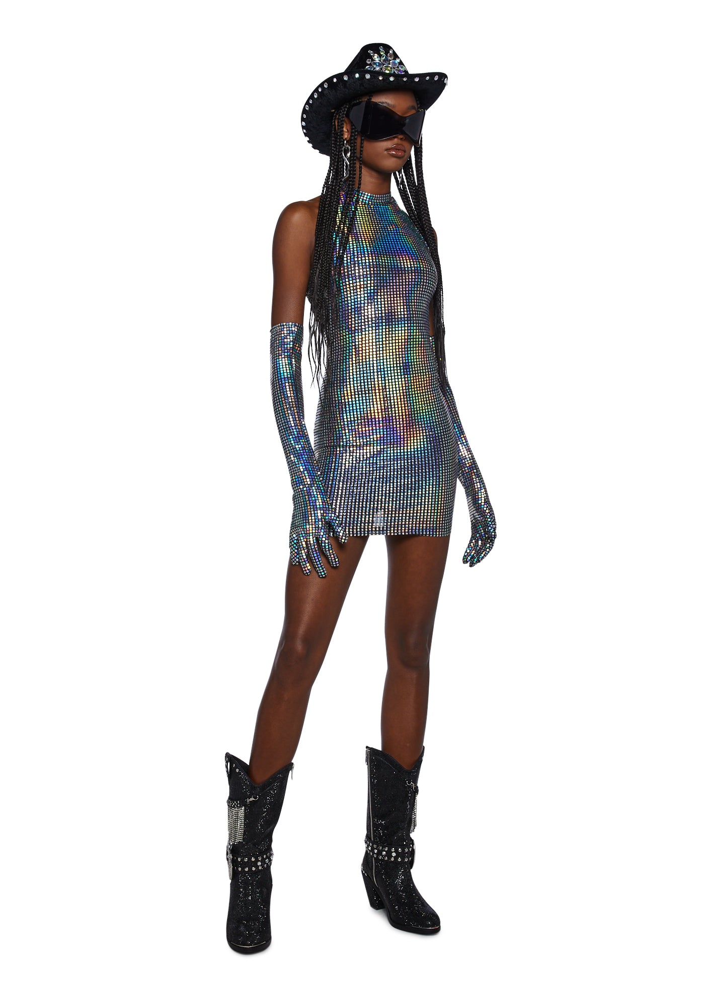 Club Exx Mirrored Sequin Holographic Mini Dress And Gloves - Silver Dolls Kill Club Exx Mirrored Sequin Holographic Mini Dress And Gloves - Silver Dolls Kill