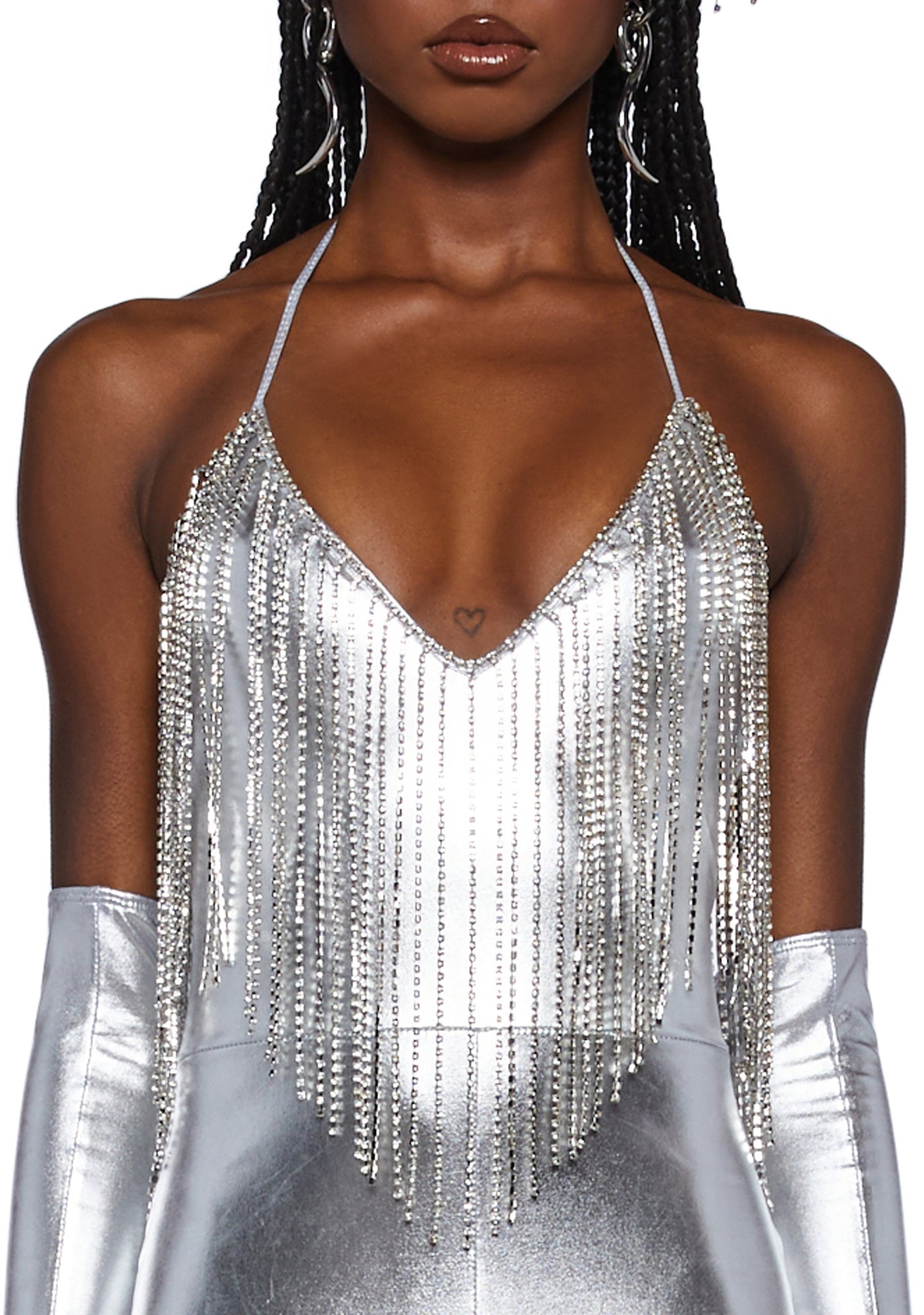 まとめ買いでお得 Rhinestone Exx Club Fringe Kill Dolls – Silver - Romper Metallic バッグ