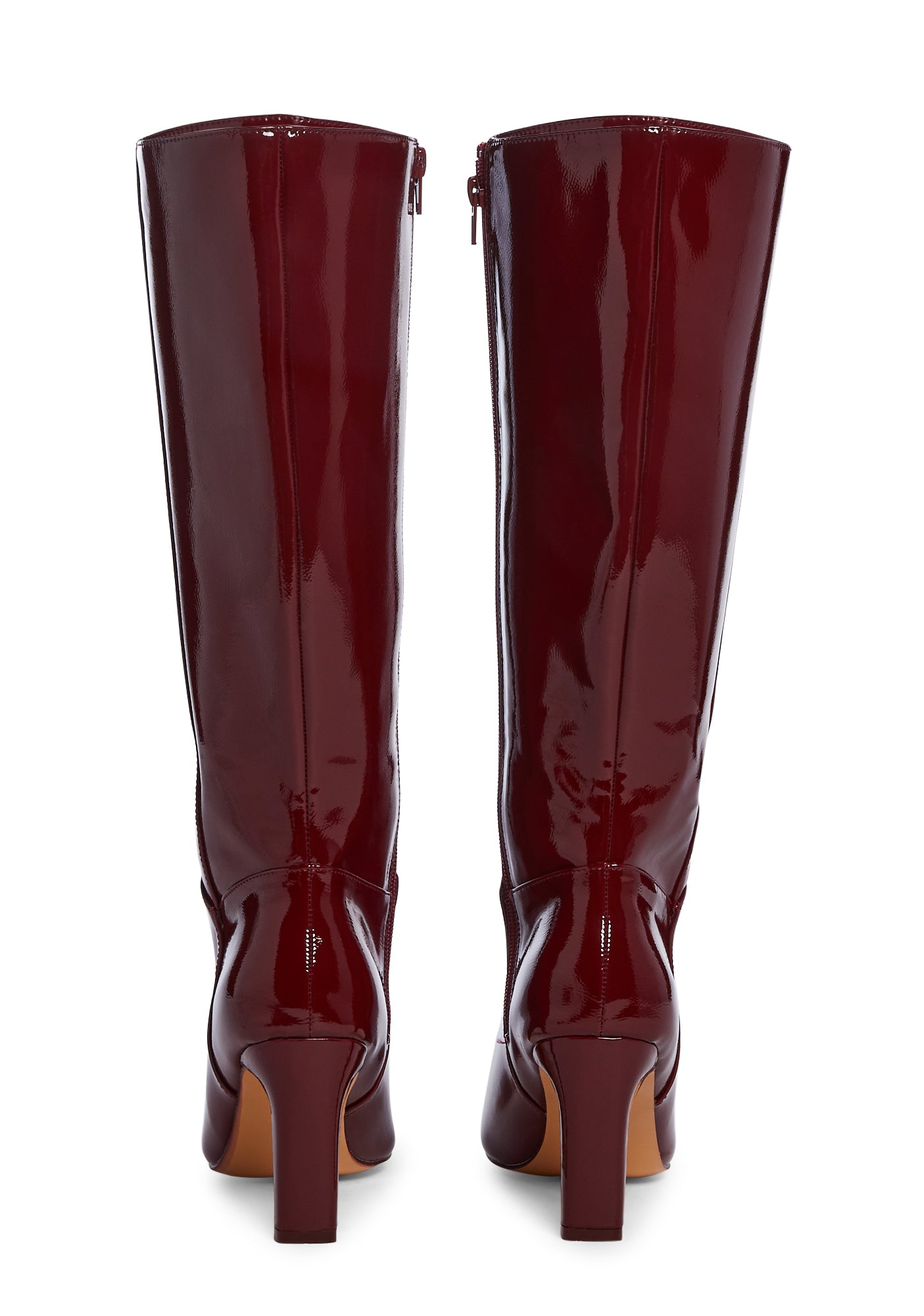 Public Desire Vinyl Vegan Leather Slim Block Knee High Boots Red