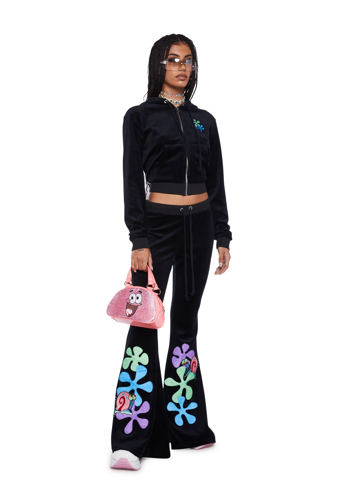 Dolls Kill x SpongeBob Gary Velour Hoodie - Black