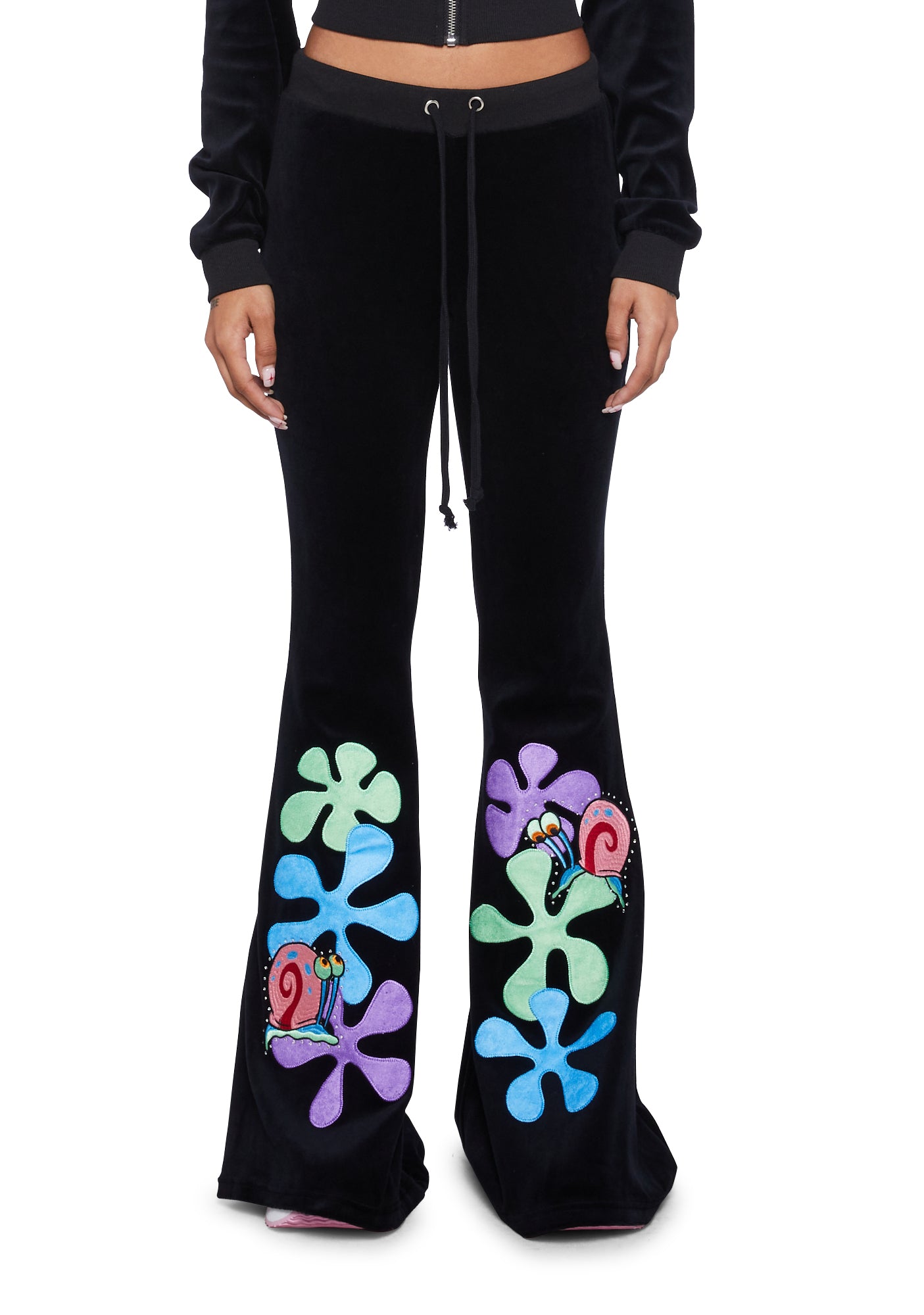 Dolls Kill x SpongeBob Gary Velour Pant Flares Black
