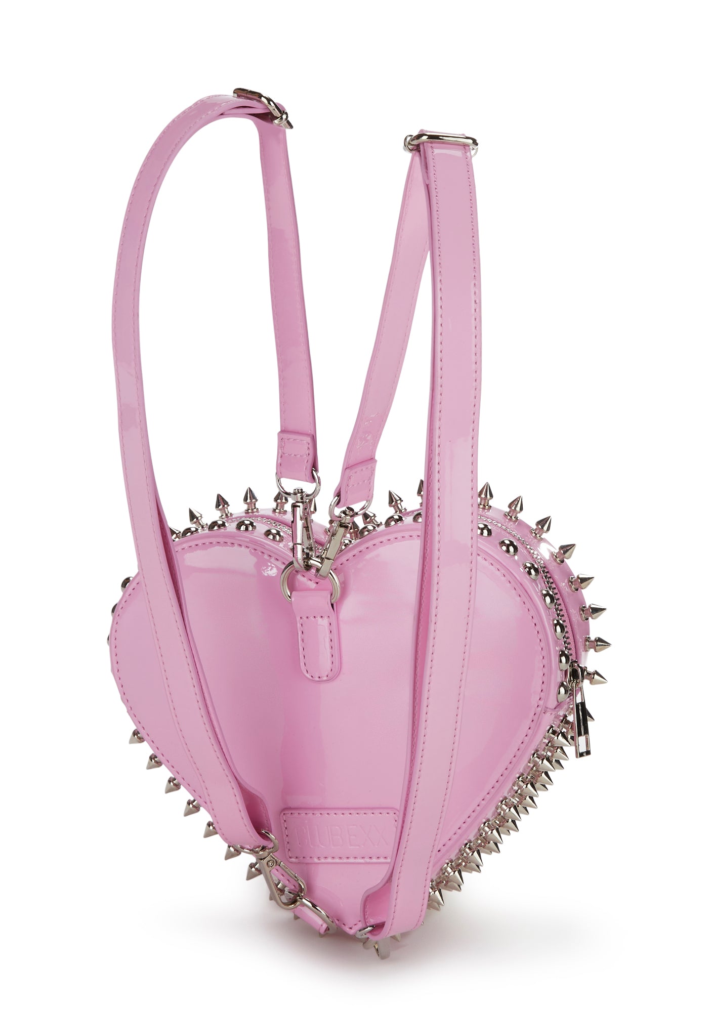heart spike studded mini backpack Club Exx Patent Stud Heart Backpack