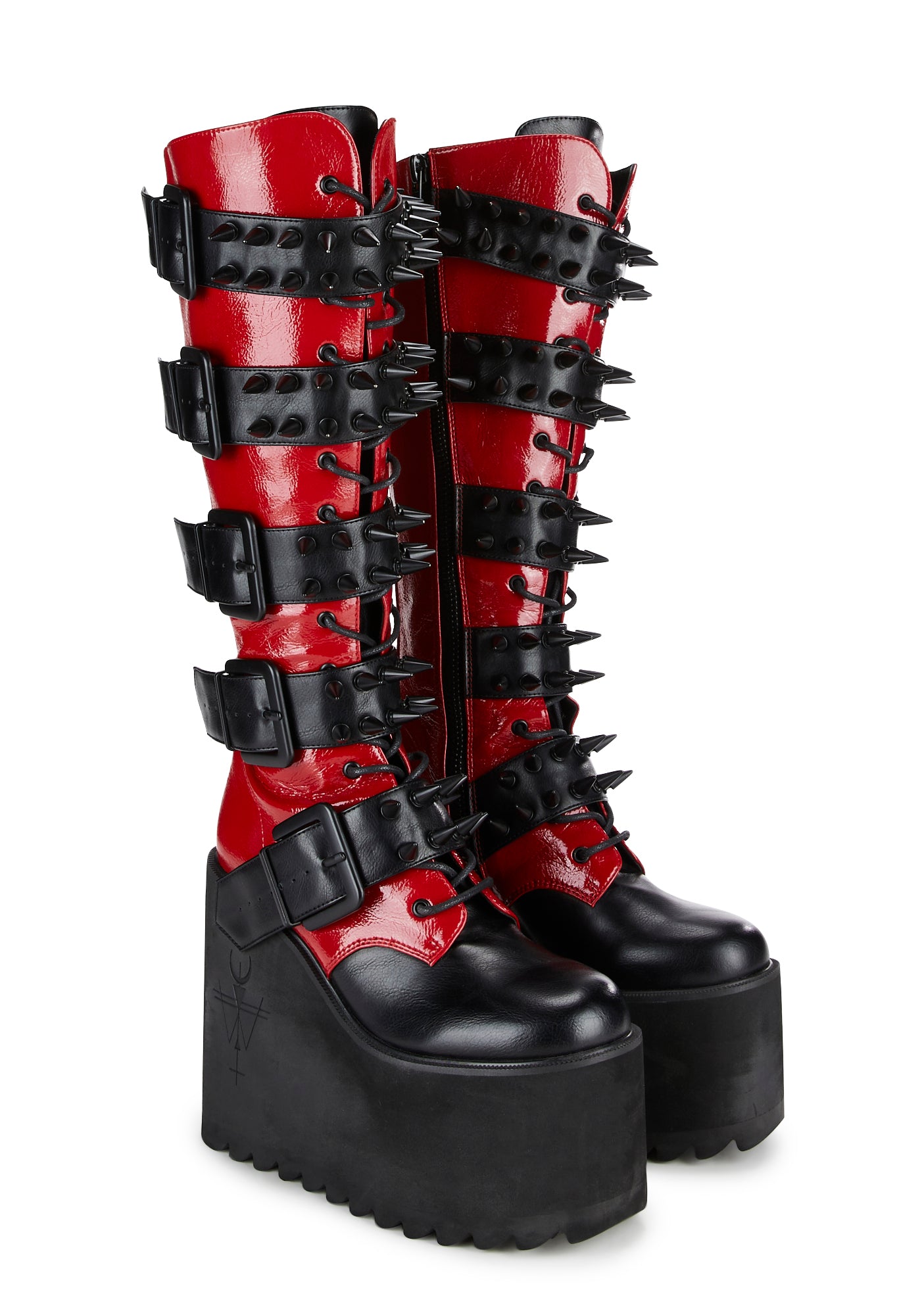 Widow Matte Vegan Leather Spiked Boots Black Red Dolls Kill