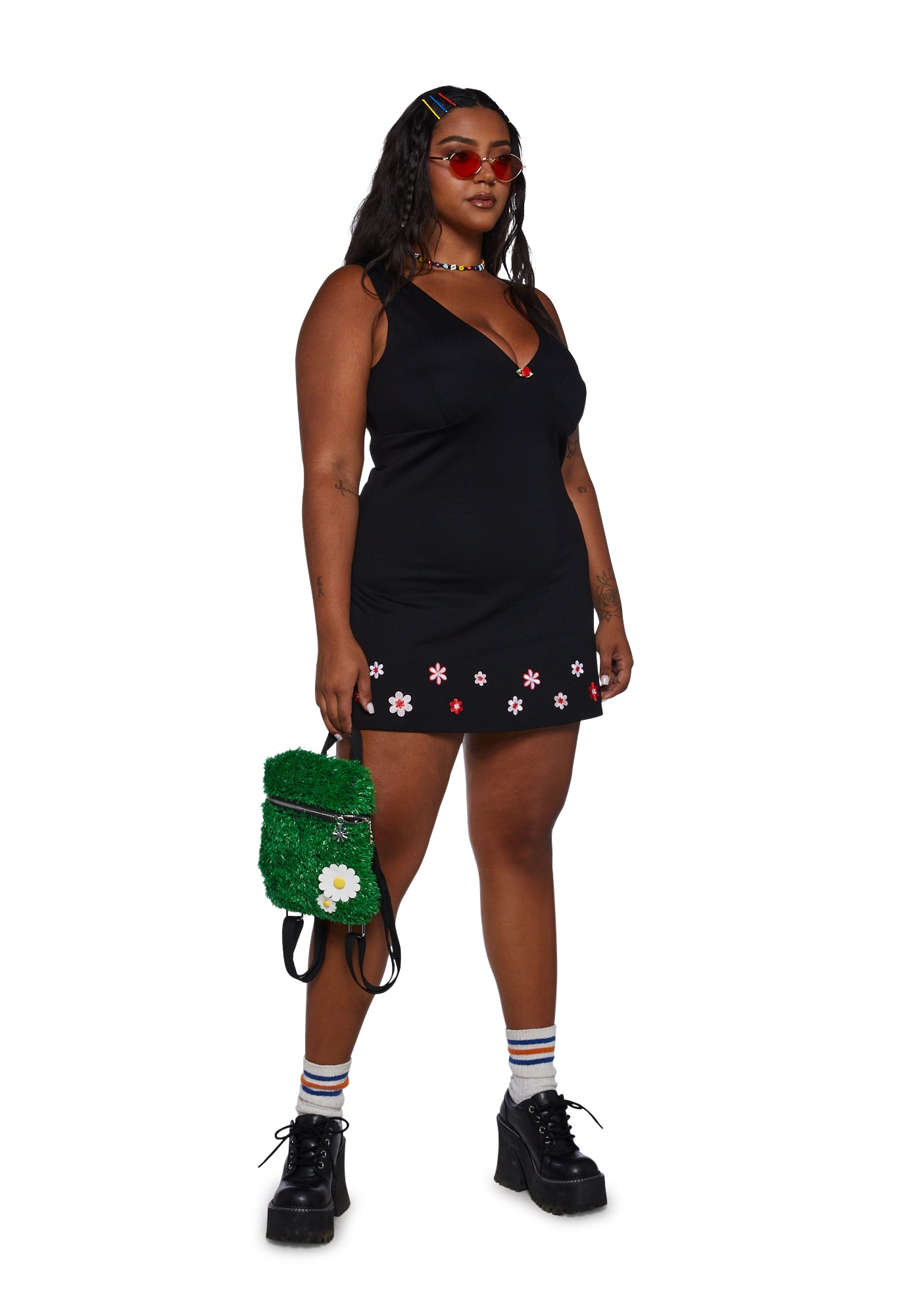 Plus Size Delia's By Dolls Kill Embroidered Flowers V-Neck Mini Dress - Black Plus Size Delia's By Dolls Kill Embroidered Flowers V-Neck Mini Dress - Black