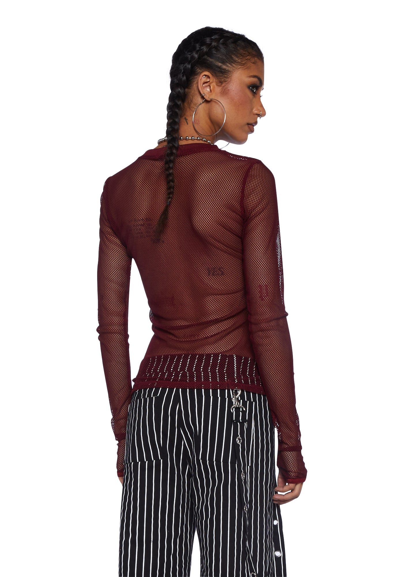 Current Mood Long Sleeve Fishnet Top Burgundy Dolls Kill