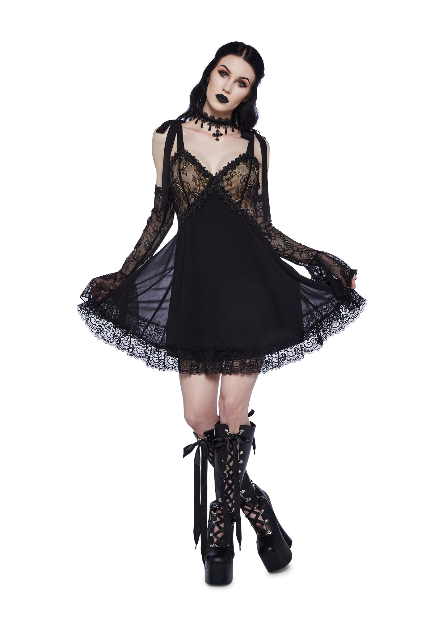 Widow Chiffon Lace Mini Kill – Dolls Black Dress