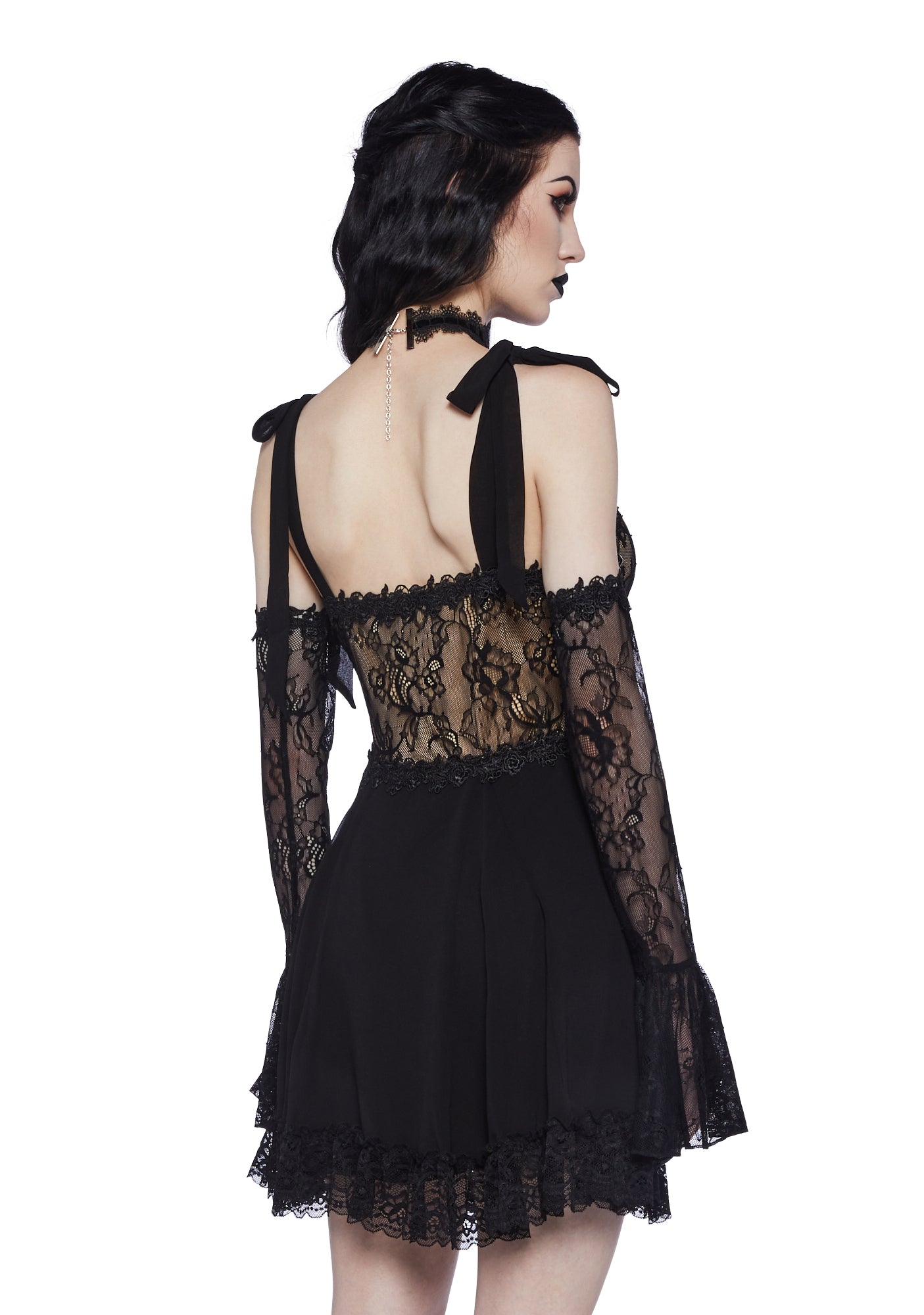 Widow Chiffon Lace Mini Dress- Black – Dolls Kill
