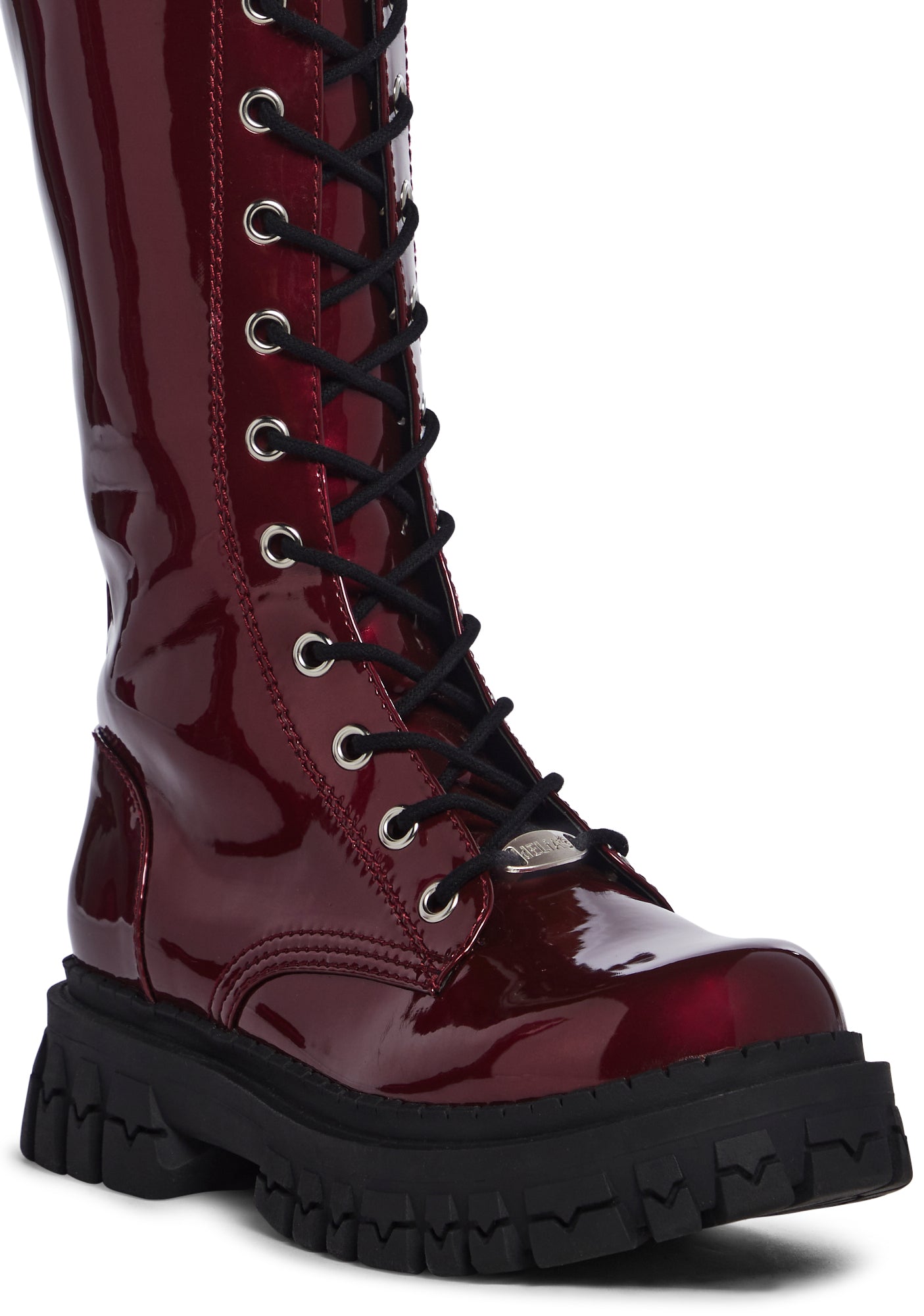 Delia's Patent Vinyl Lace Up Side Zip Knee High Boots Red