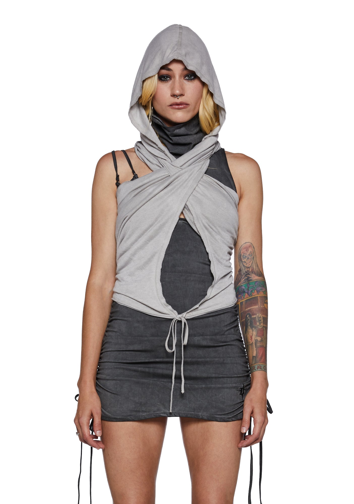 Darker Wavs Multi Wear Hooded Wrap Scarf Gray – Dolls Kill
