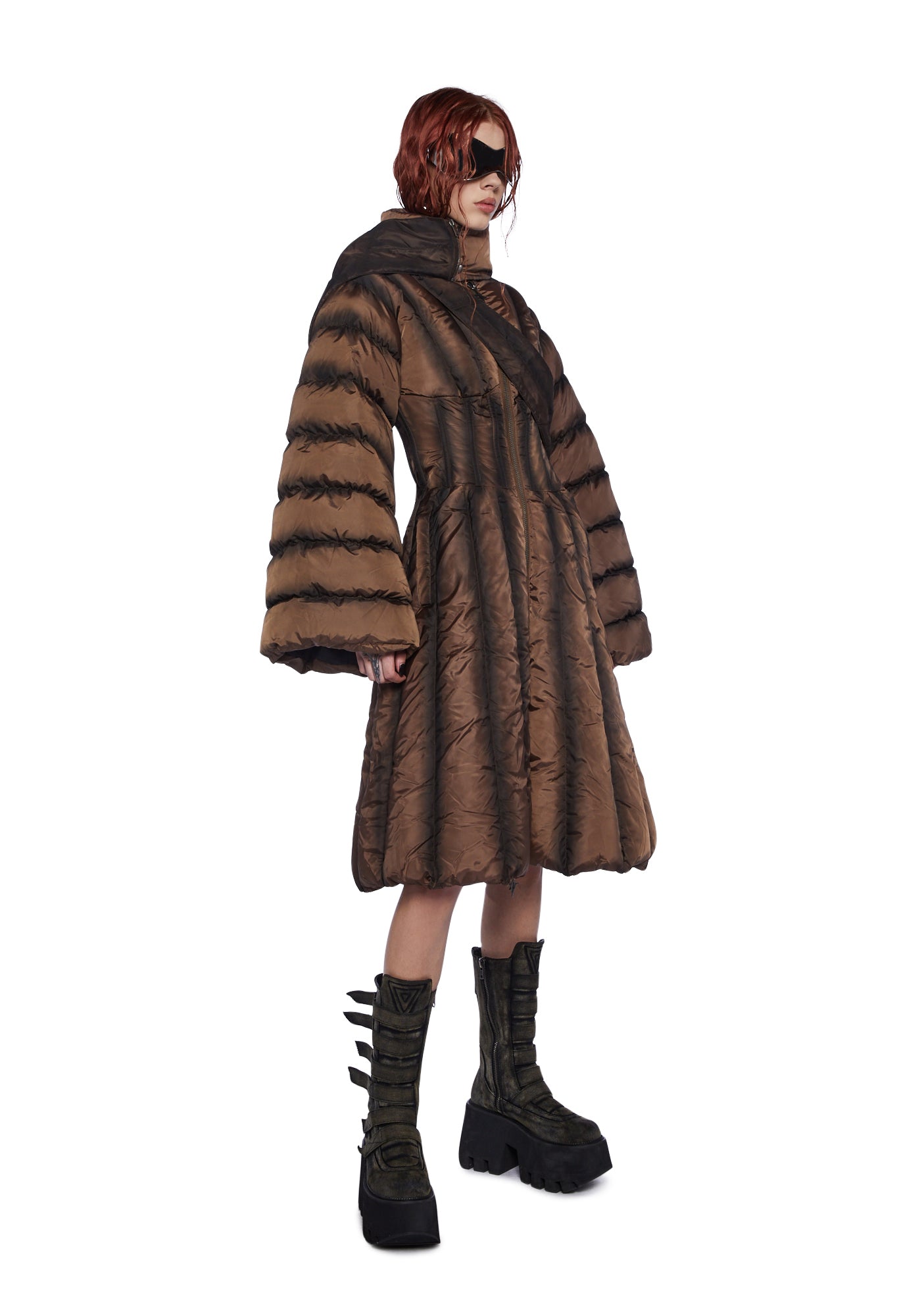Darker Wavs Puffer Jacket With Scarf - Brown – Dolls Kill