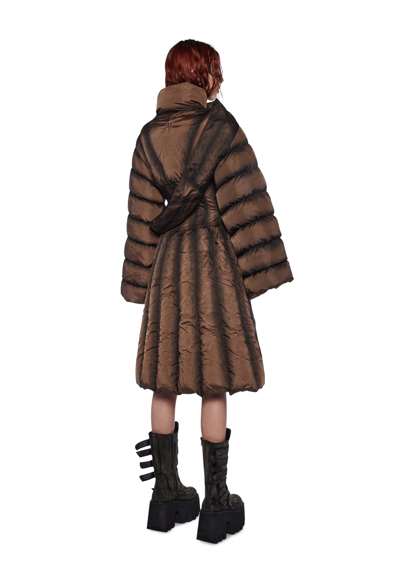 【フォロー割引適用】Y2K Darker Wavs Fader V-Cutスーパ Darker Wavs Puffer Jacket With Scarf - Brown – Dolls Kill
