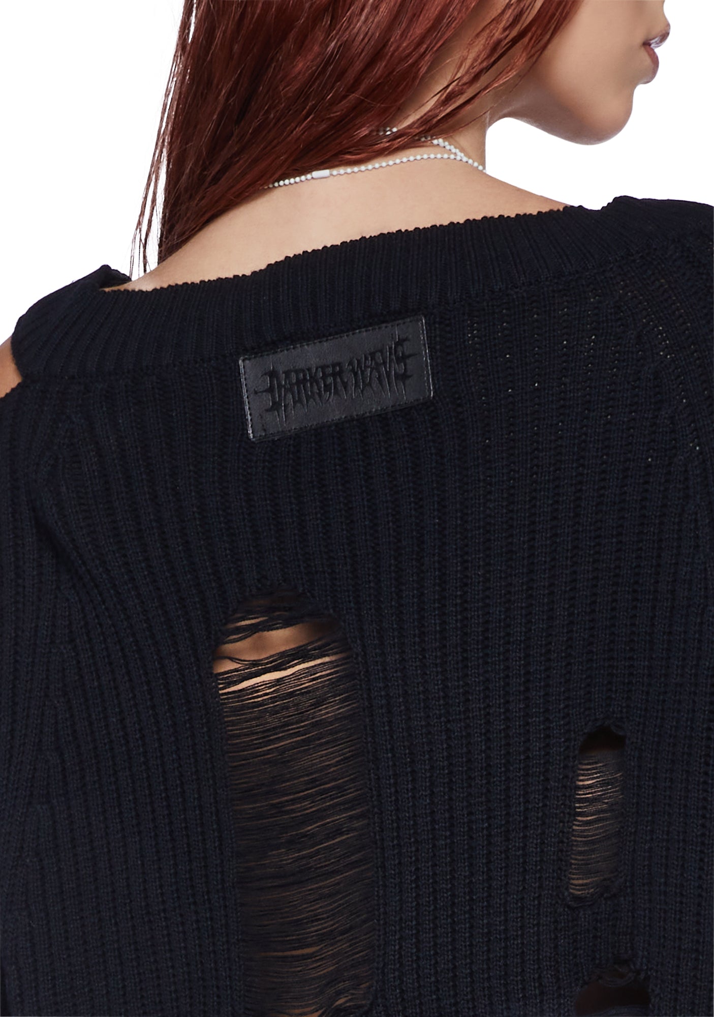 Darker Wavs Distressed Cut Out Long Sleeve Knit Sweater - Black 