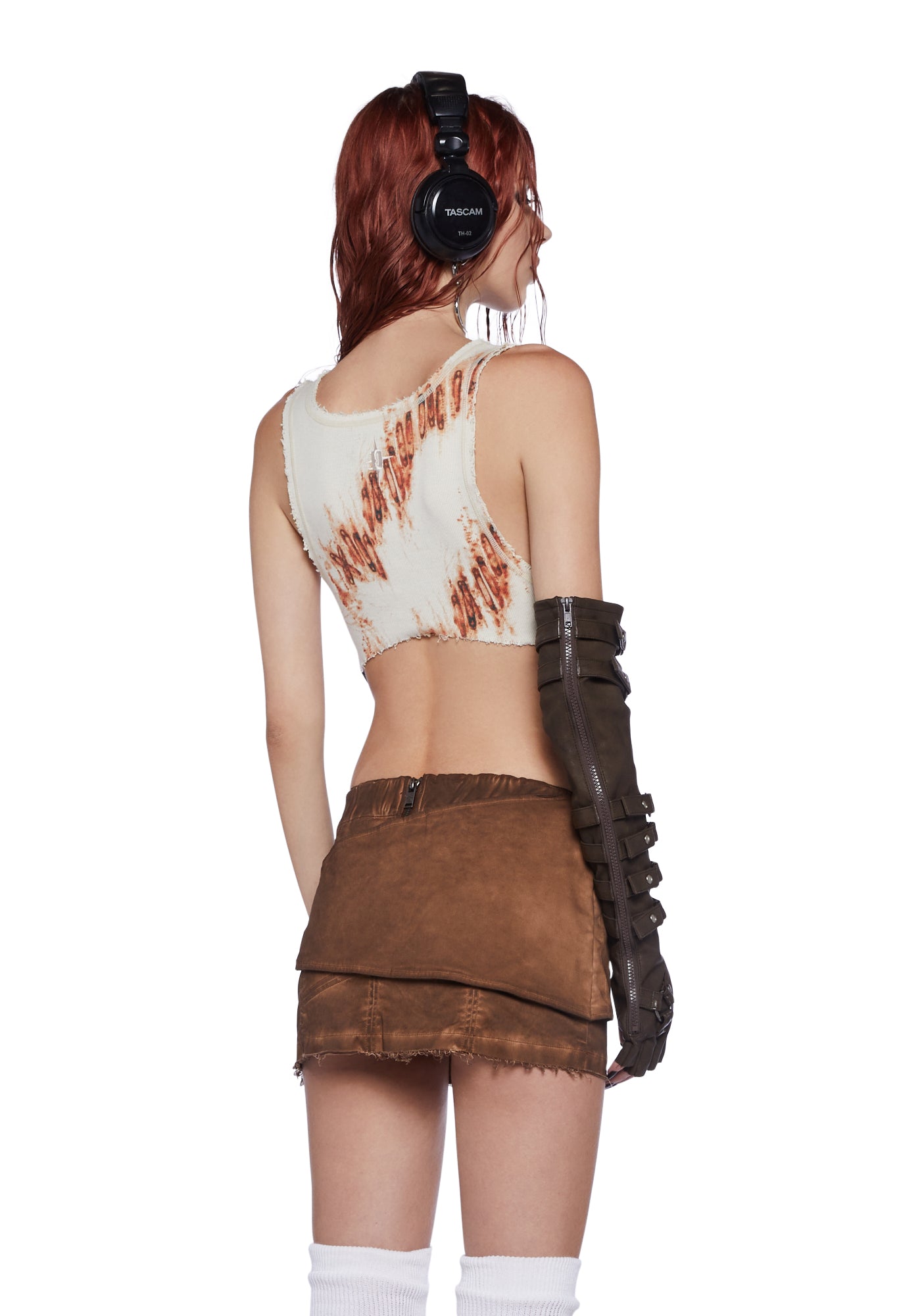 Darker Wavs Rust Pin Distressed Crop Tee - White – Dolls Kill