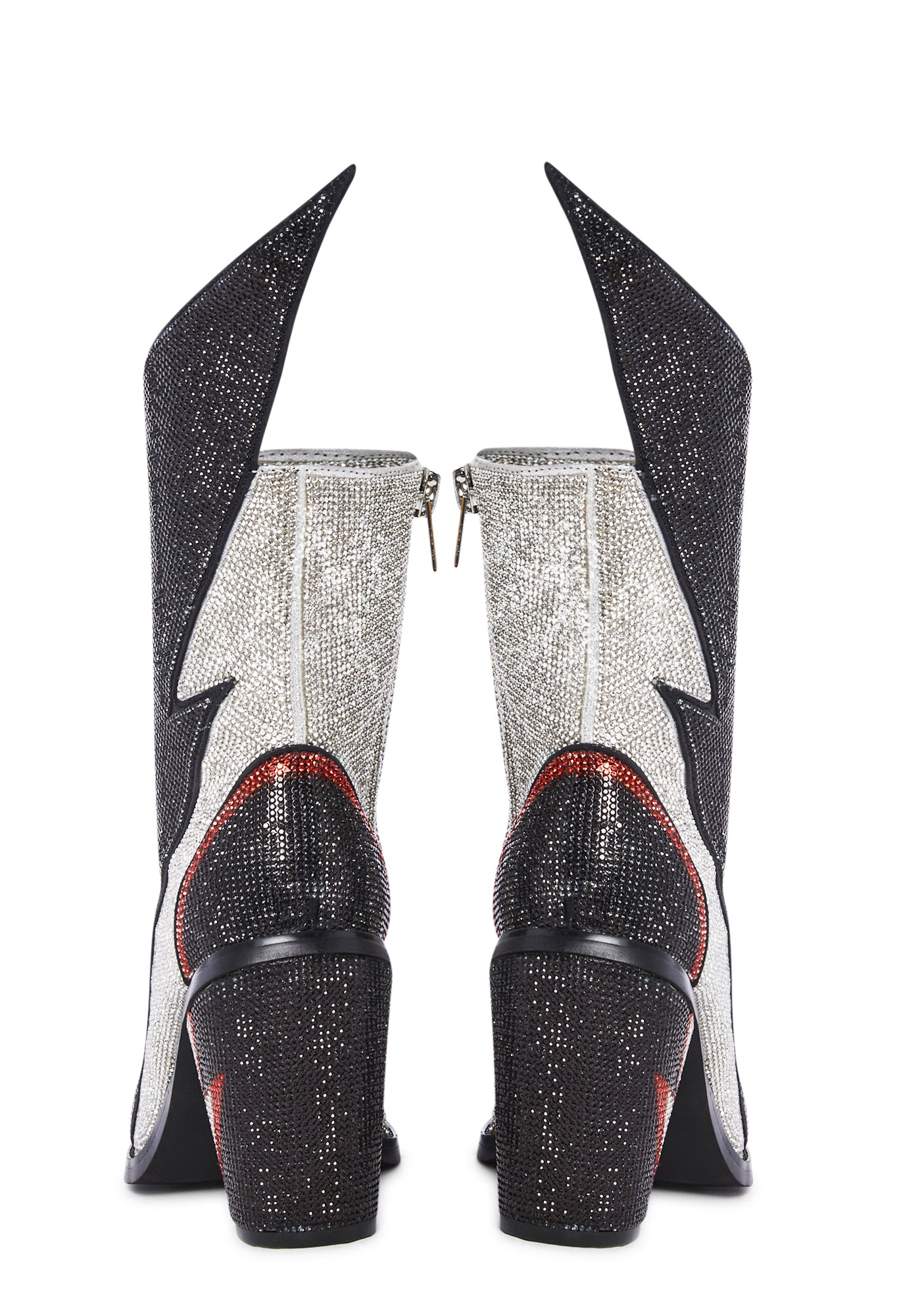 Club Exx Lightning Bolt Rhinestone Cowboy Boots - Red/Black