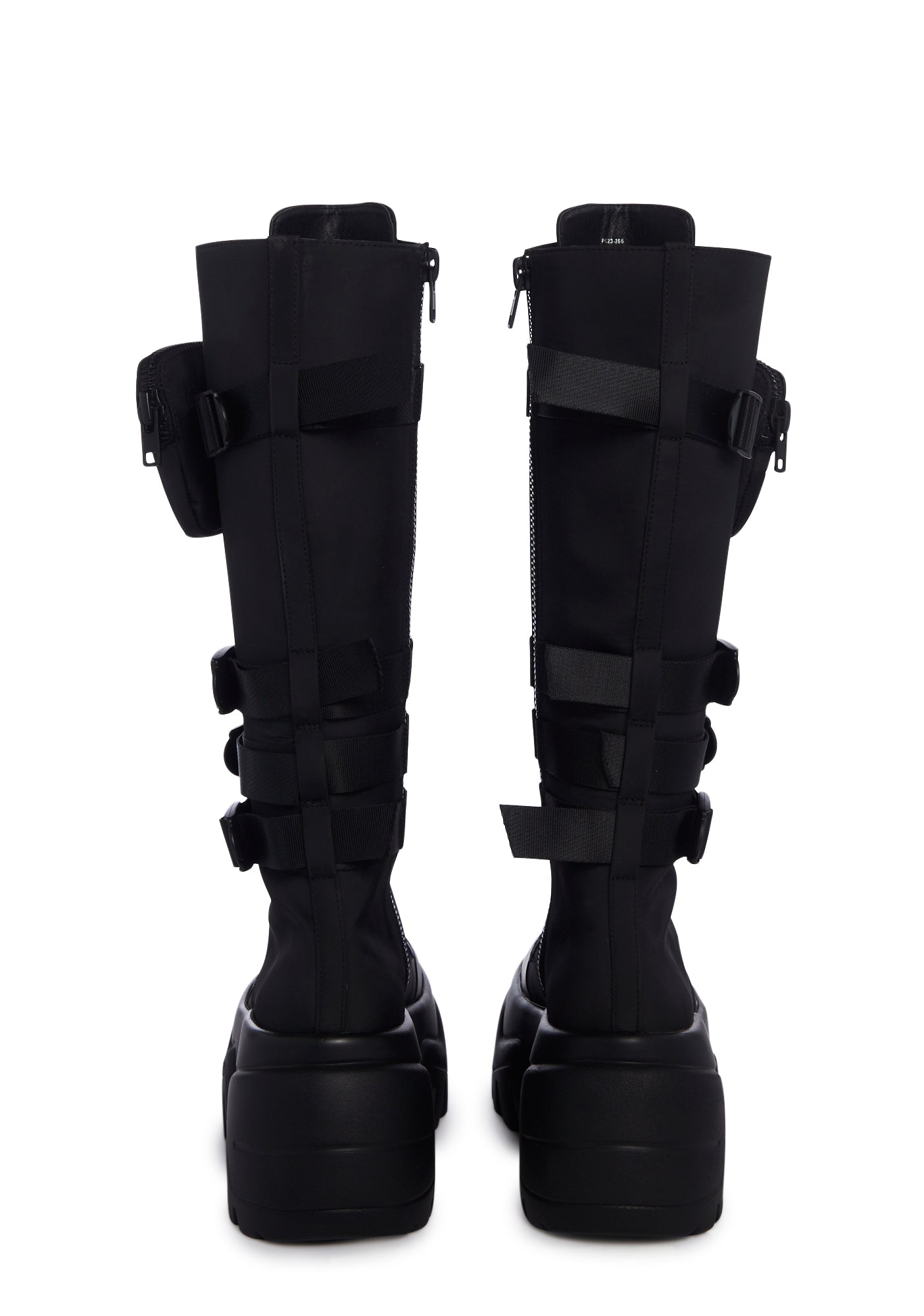 Poster Grl Buckled Platform Pocket Combat Knee High Boots Black