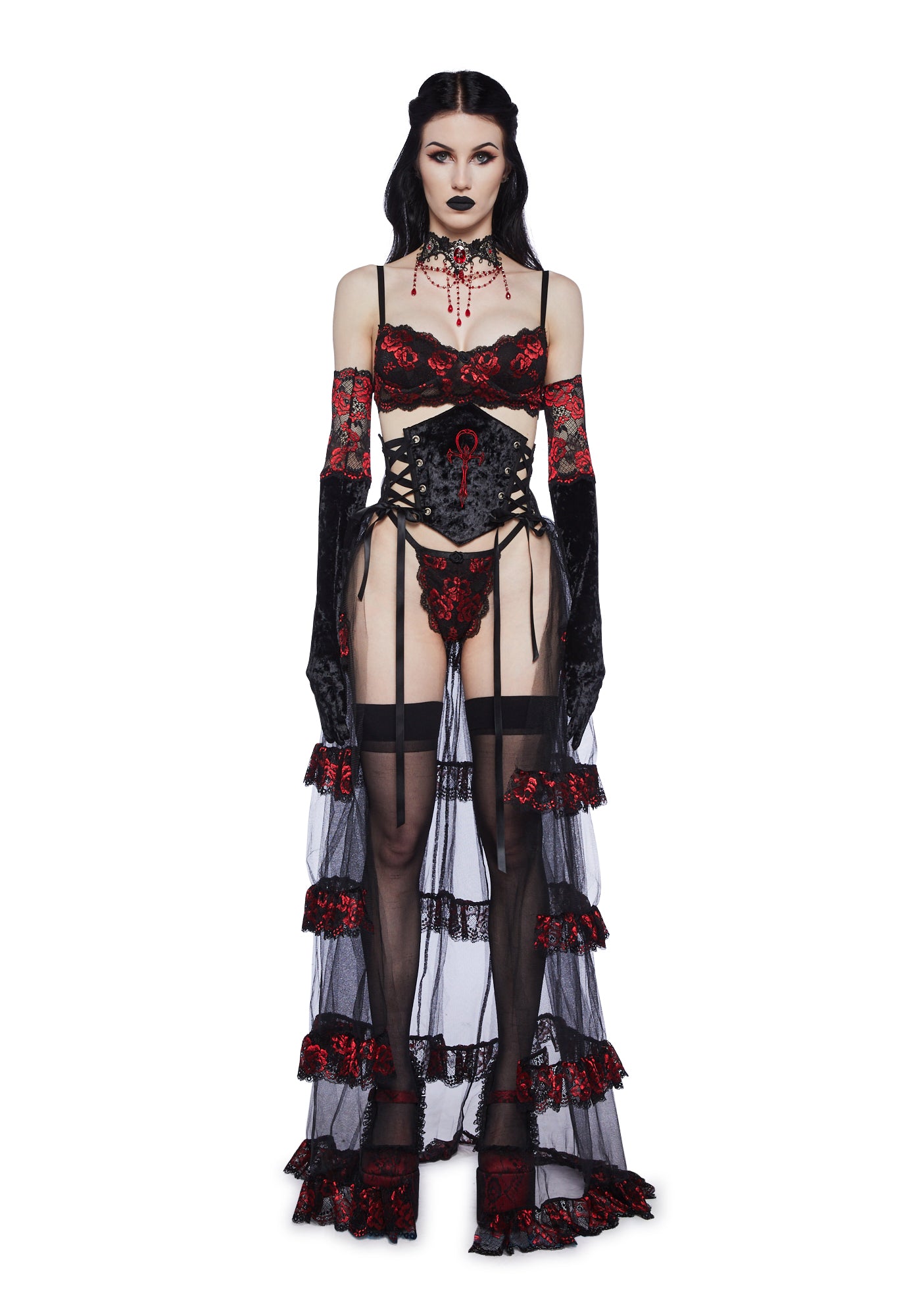 Widow Velvet Lace Waist Cincher Set Black – Dolls Kill