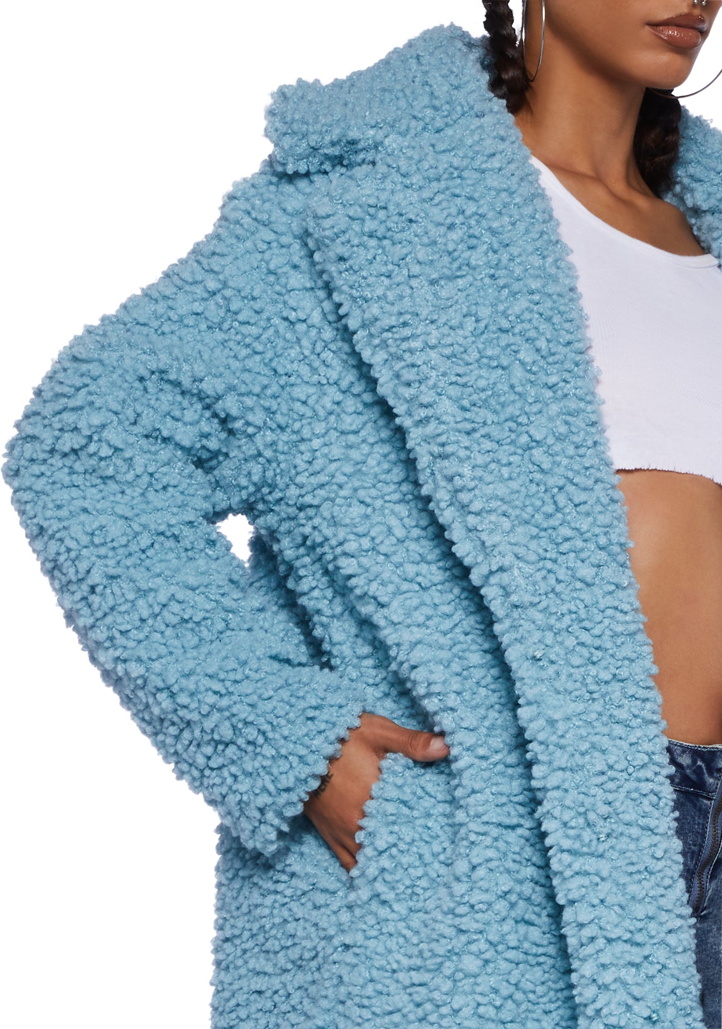 Blue teddy coat river island discount