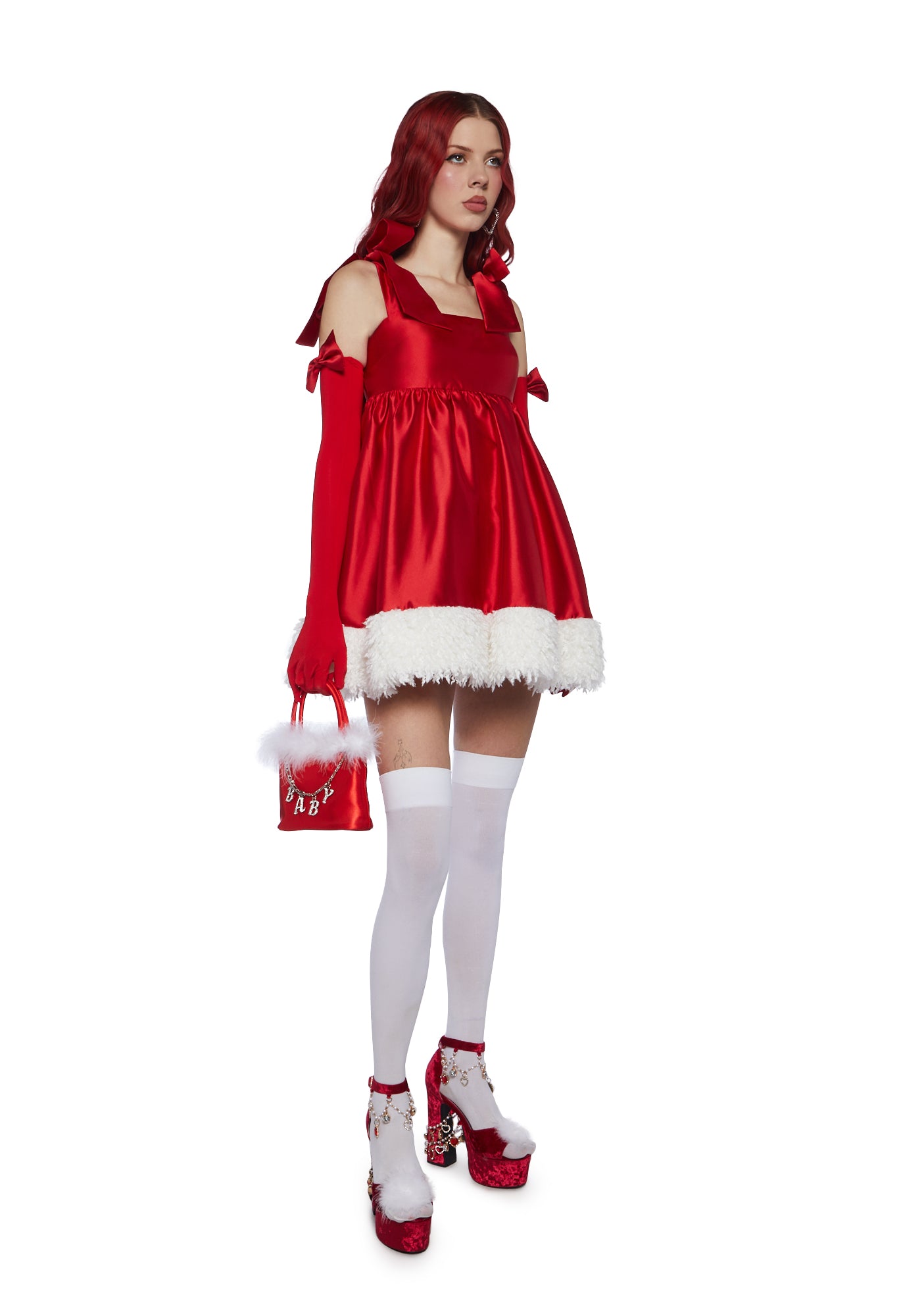 Sugar Thrillz Satin Babydoll Dress With Gloves