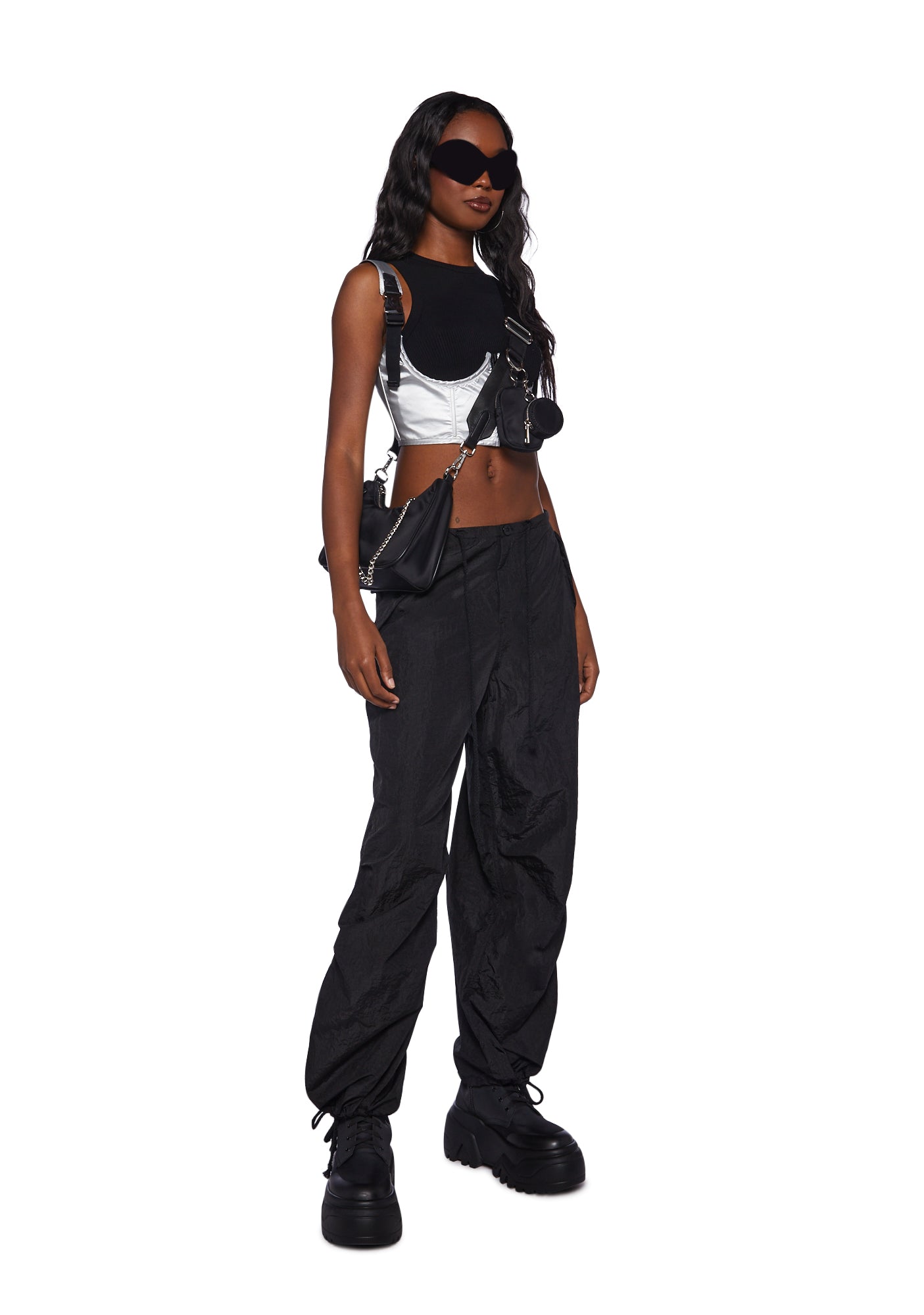 Poster Grl Metallic Vegan Leather Buckle Underbust Corset