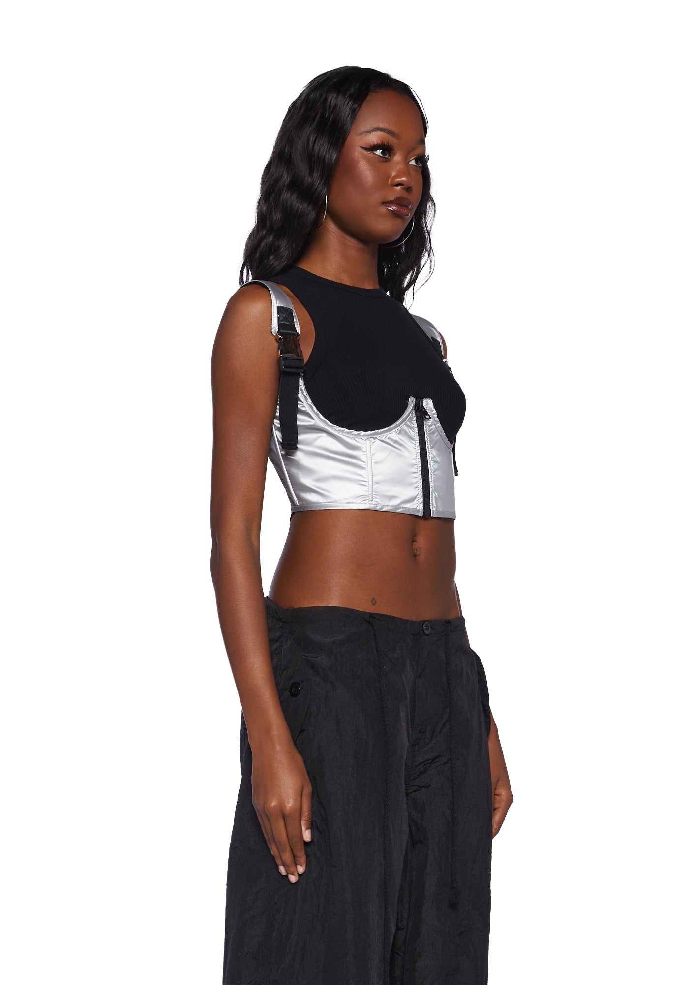 Poster Grl Metallic Vegan Leather Buckle Underbust Corset  display picture 1