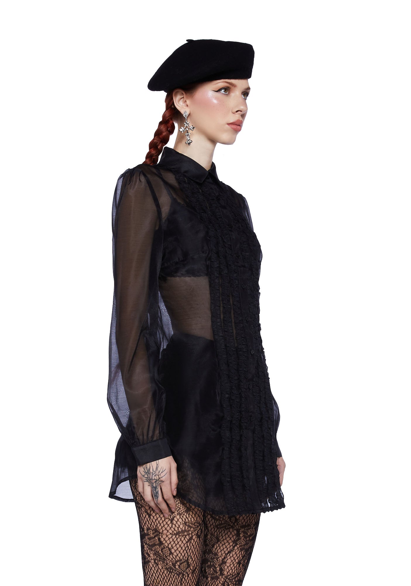【WONDER WONDER】Puffy lace see-through frill t-shirt Wonder Woman Graphic Tee