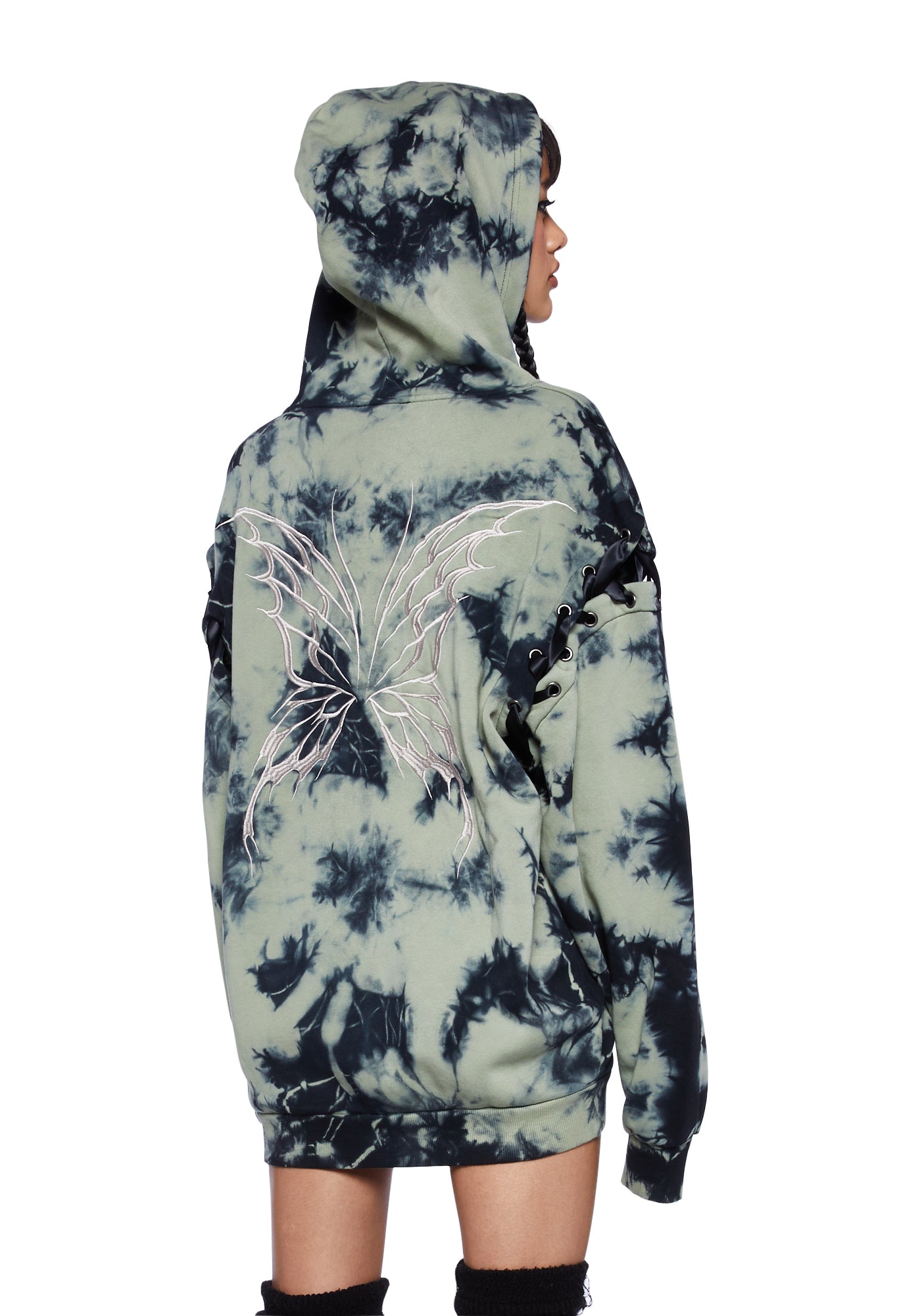 Current Mood Tie Dy Fairy Hoodie - Green – Dolls Kill
