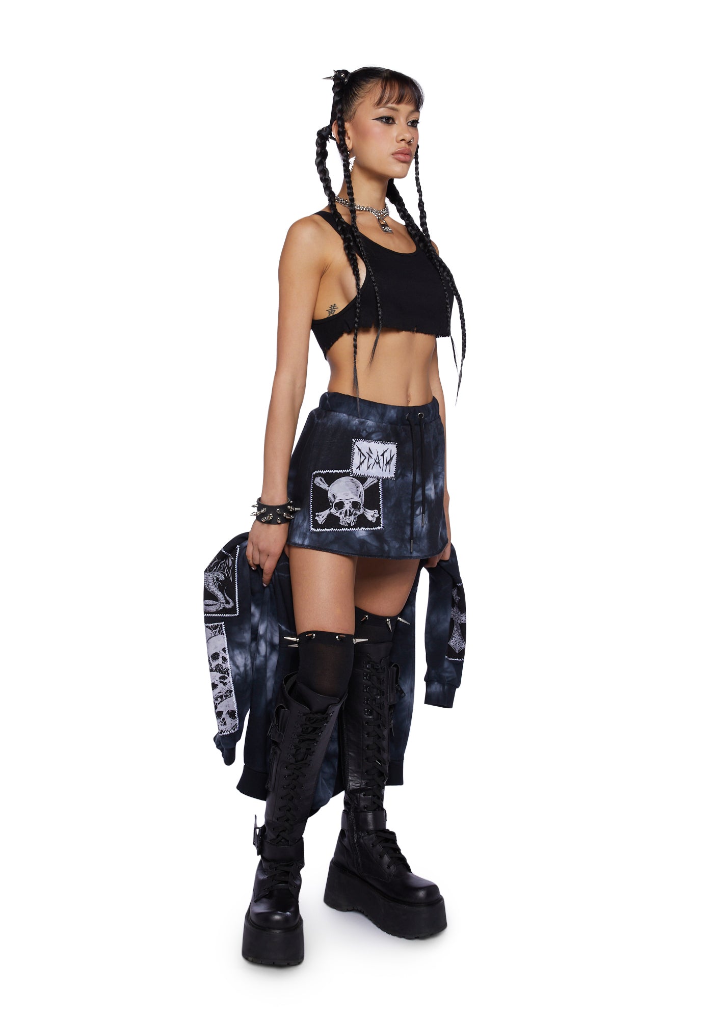 Current Mood Patch Mini Skirt- Black – Dolls Kill