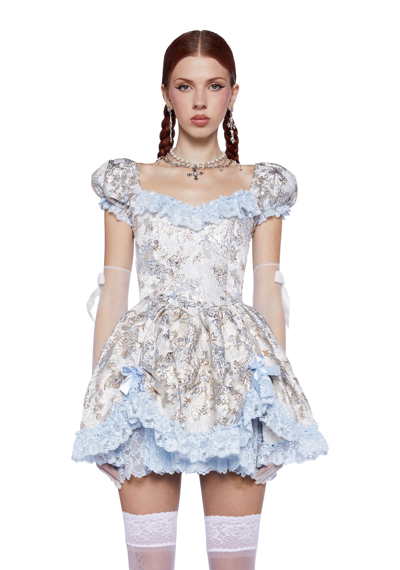 Sugar Thrillz Brocade Puffy Sleeve Mini Dress
