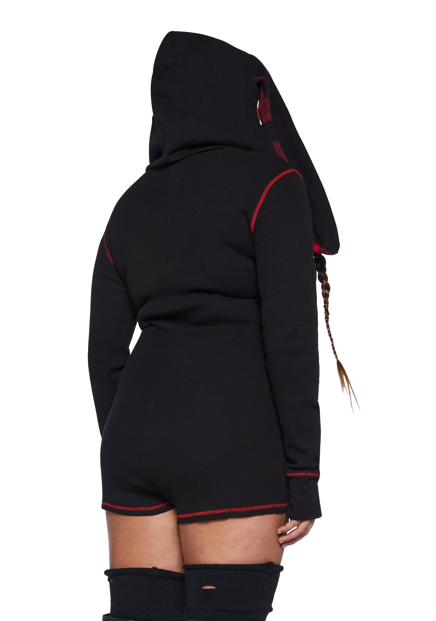 Plus Size Current Mood Thermal Onesie Shorts With Bunny Ears - Black –  Dolls Kill