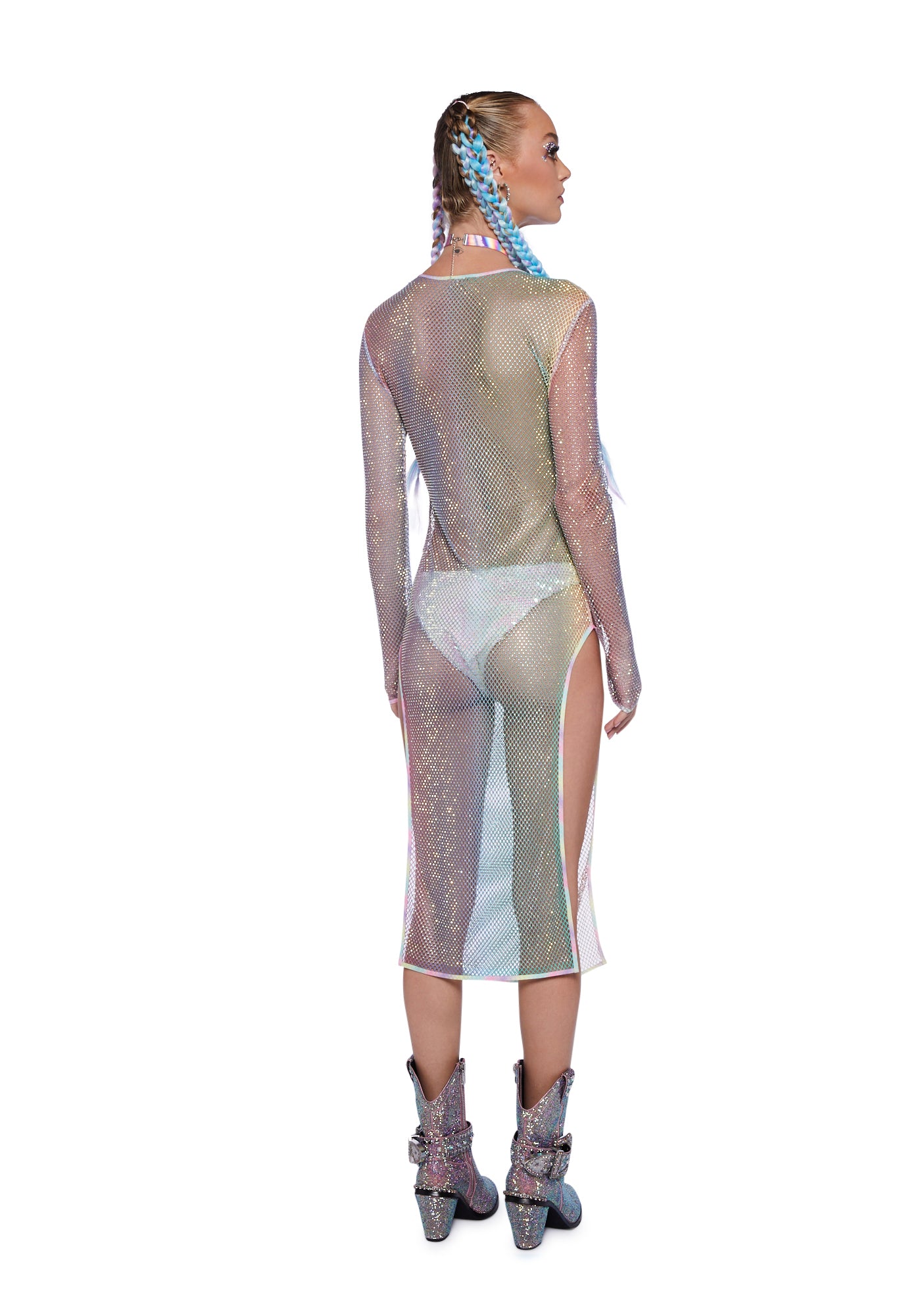 Starry Dancer Rhinestone Fishnet Dress