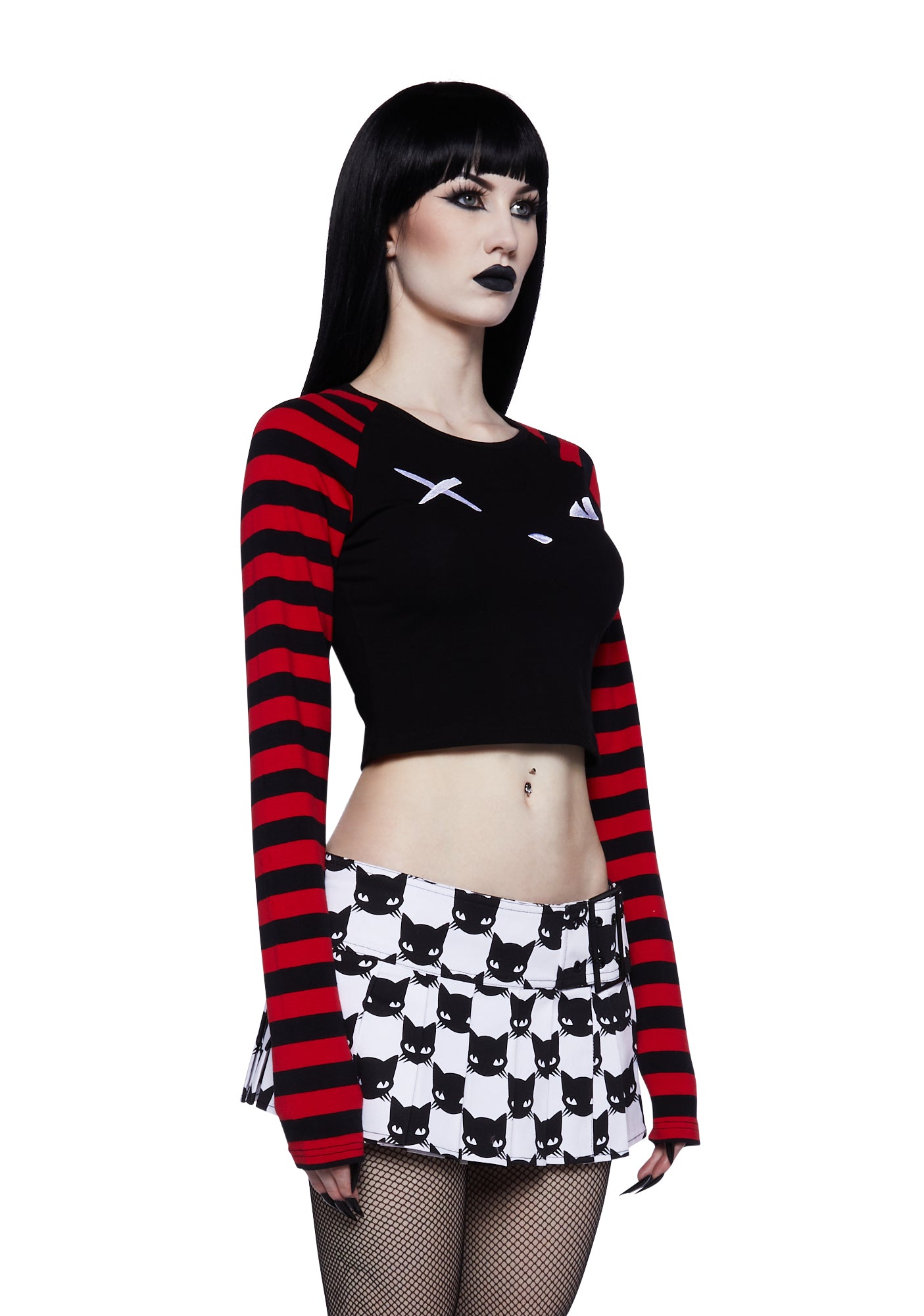 Dolls Kill x Emily The Strange Miles Cat Long Sleeve Striped