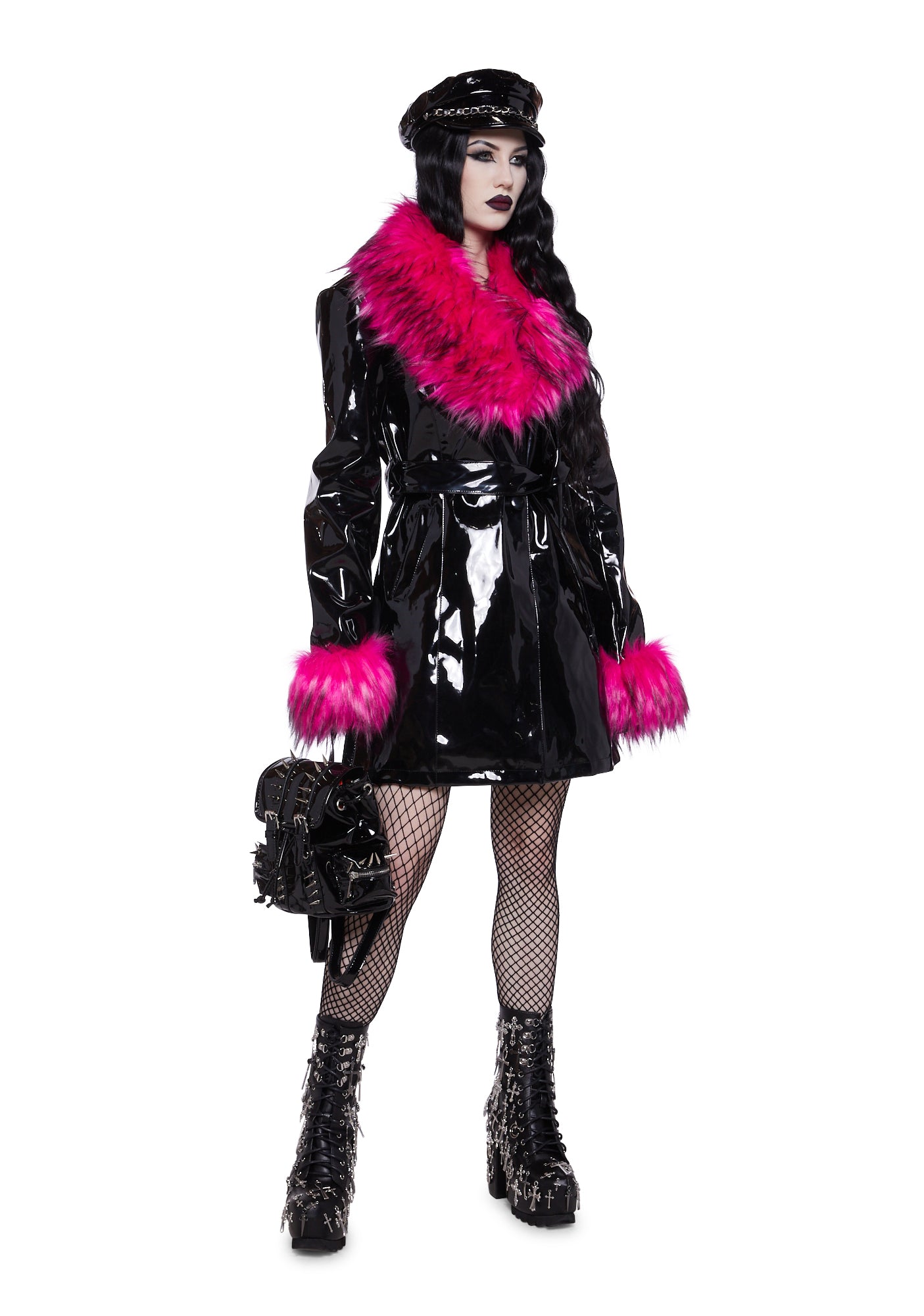 Vinyl faux fur trim coat sale