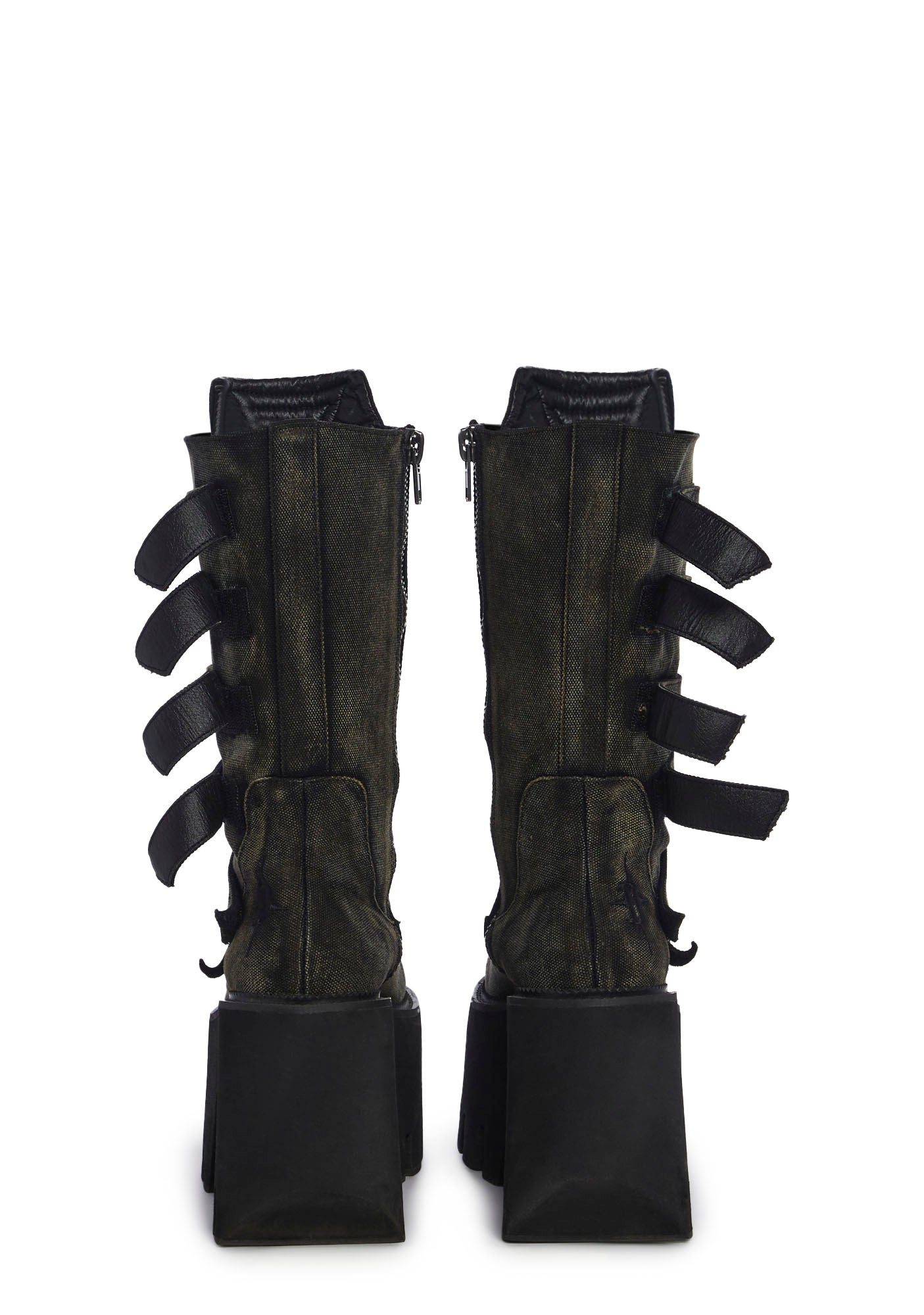 Darker Wavs Washed Charcoal Platform Velcro Zip Boots - Gray