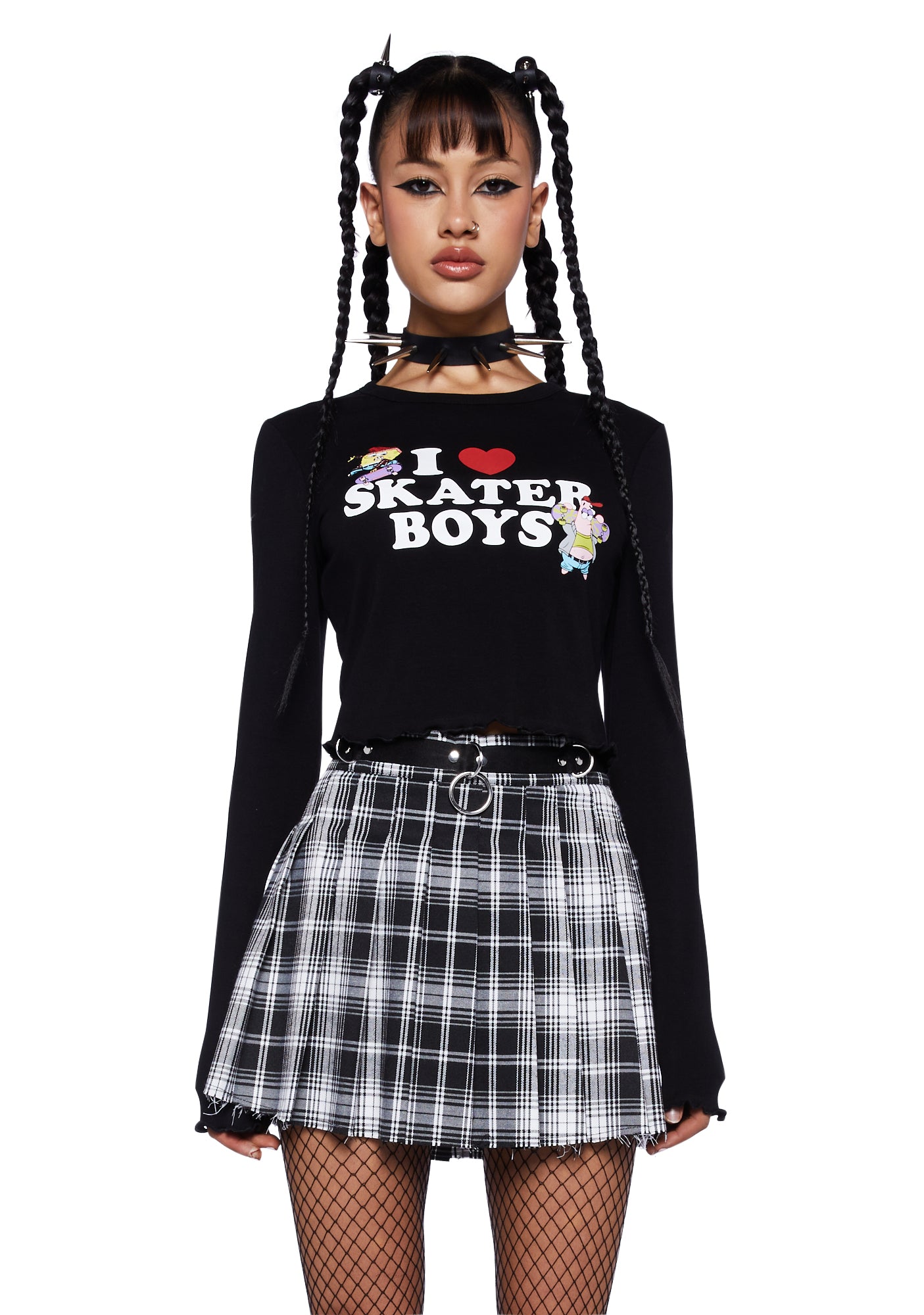 Dolls Kill x SpongeBob Long Sleeve Graphic Top- Black