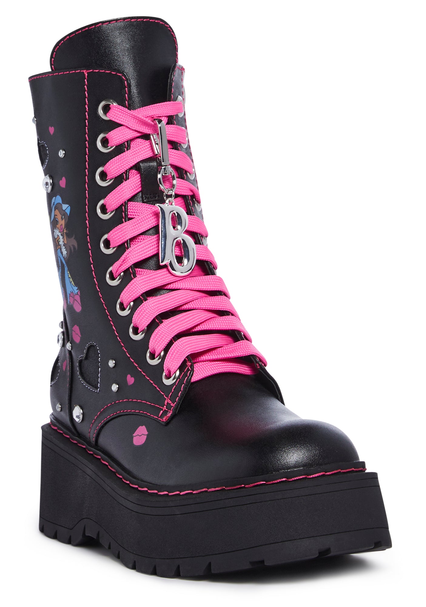 魅力的な Dolls Kill Black - Boots Rhinestone Leather Vegan Bratz x 靴