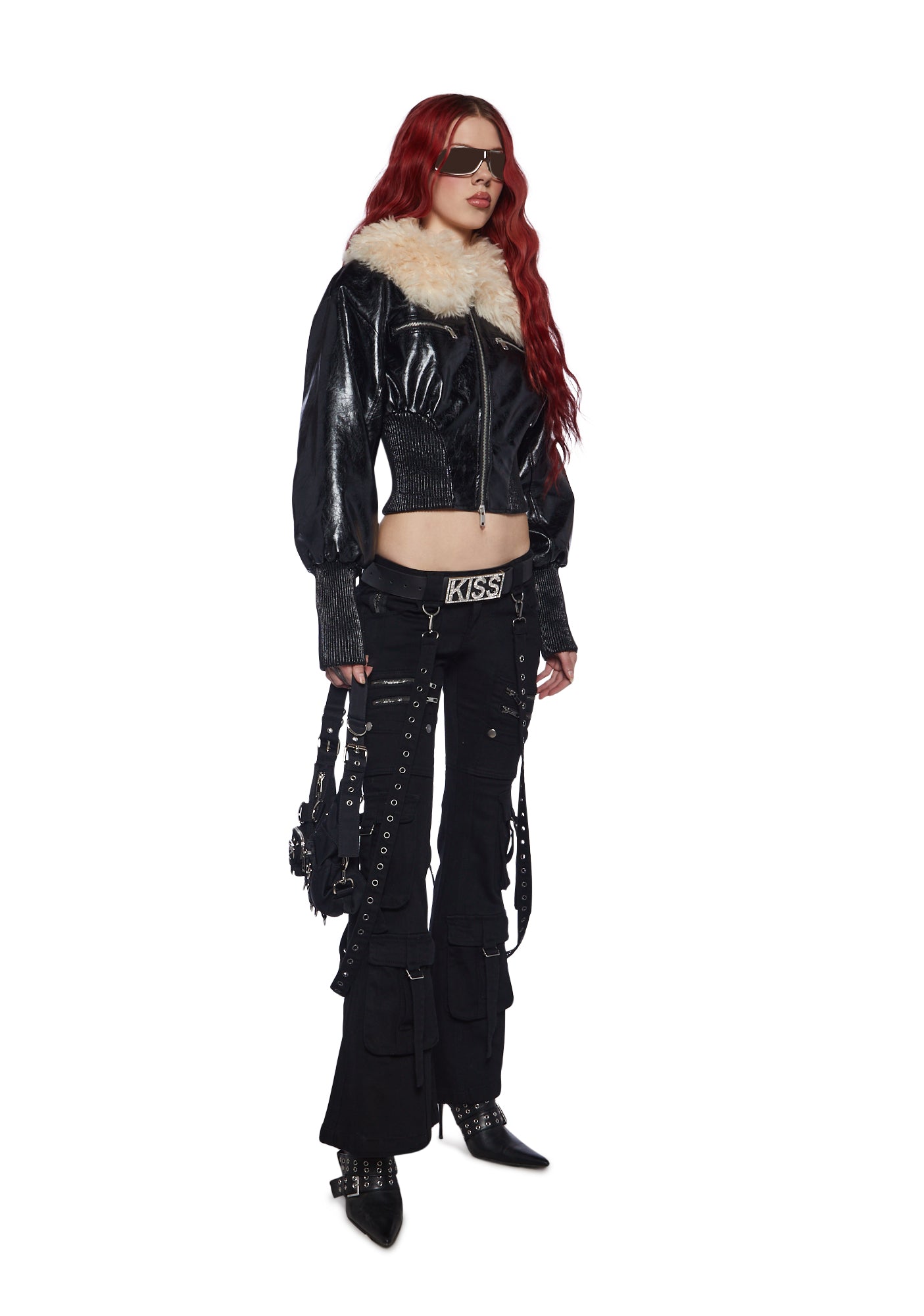 Generation Kiss Low Rise Skinny Flared Cargo Jeans - Black