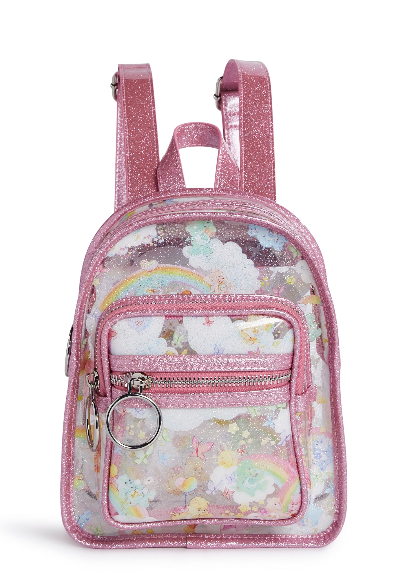 Dolls Kill x Care Bears Glitter Clear Vinyl Backpack Pink