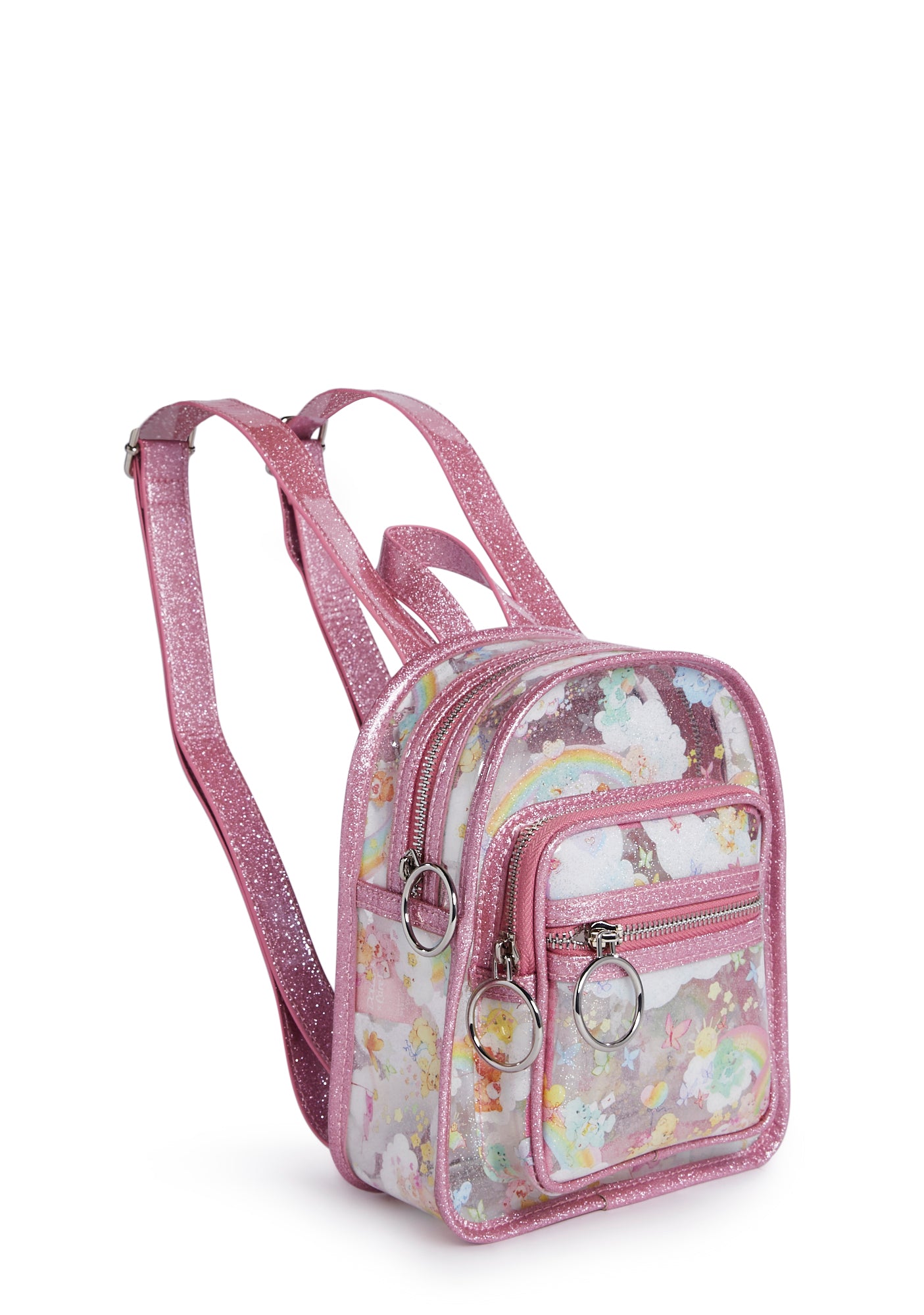 Dolls Kill x Care Bears Glitter Clear Vinyl Backpack - Pink