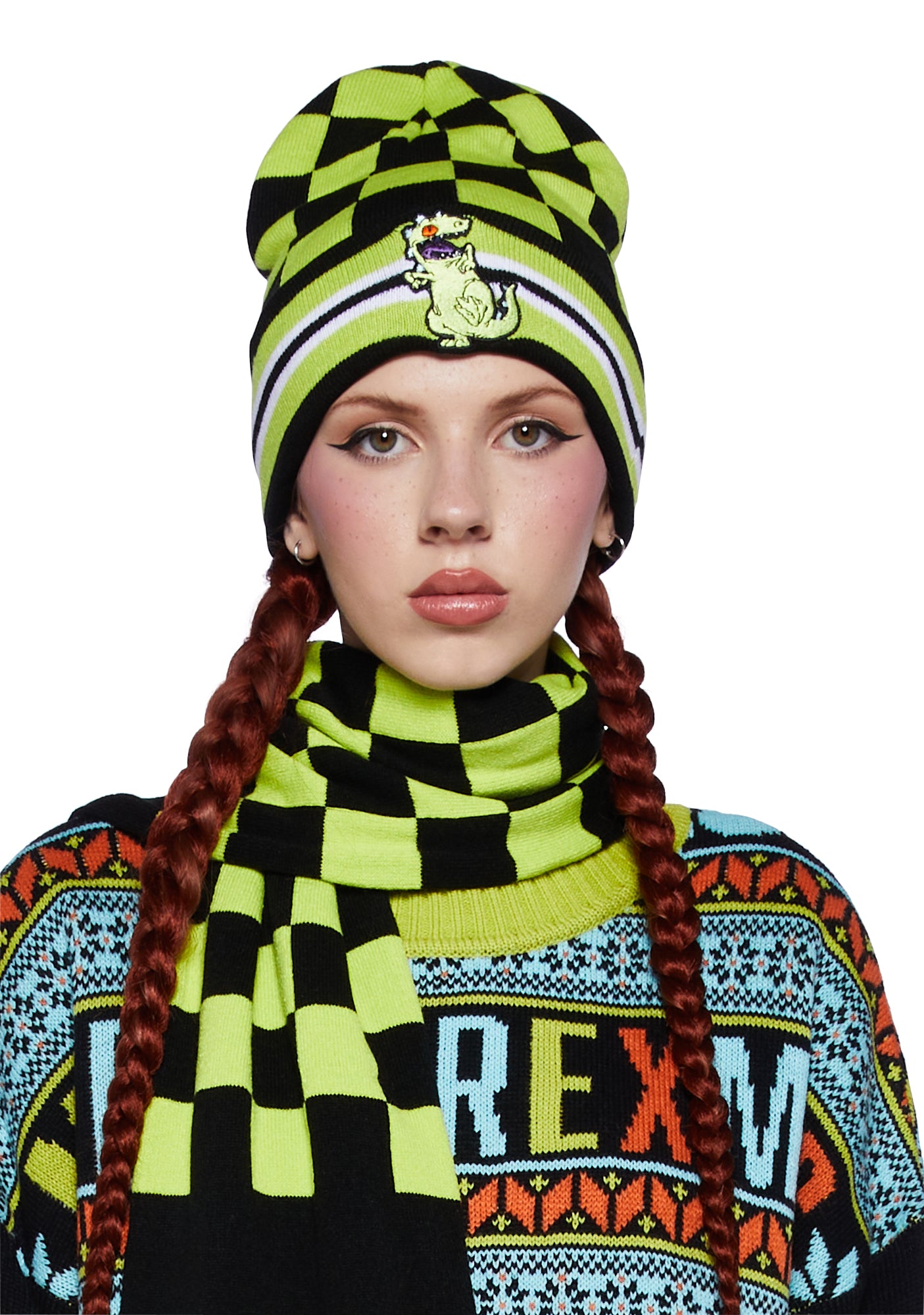 Dolls Kill x Rugrats Beanie and Scarf Set Black