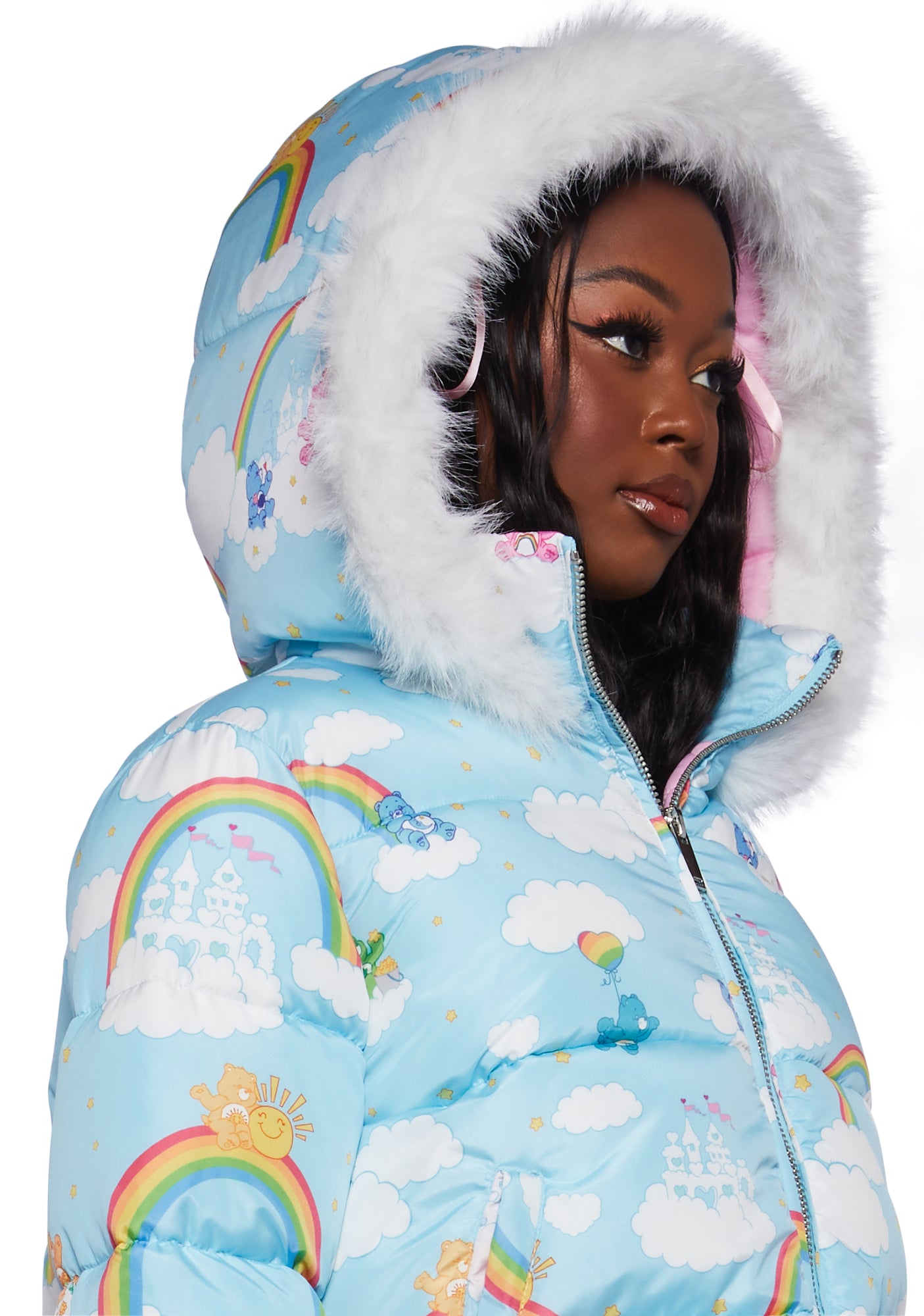 Dolls Kill x Care Bear Puffer Jacket Blue