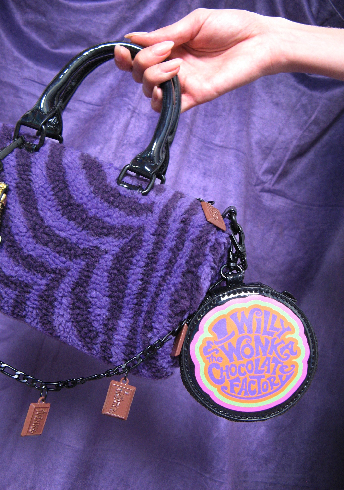 Dolls Kill x Willy Wonka Trippy Faux Fur Sherpa Barrel Bag