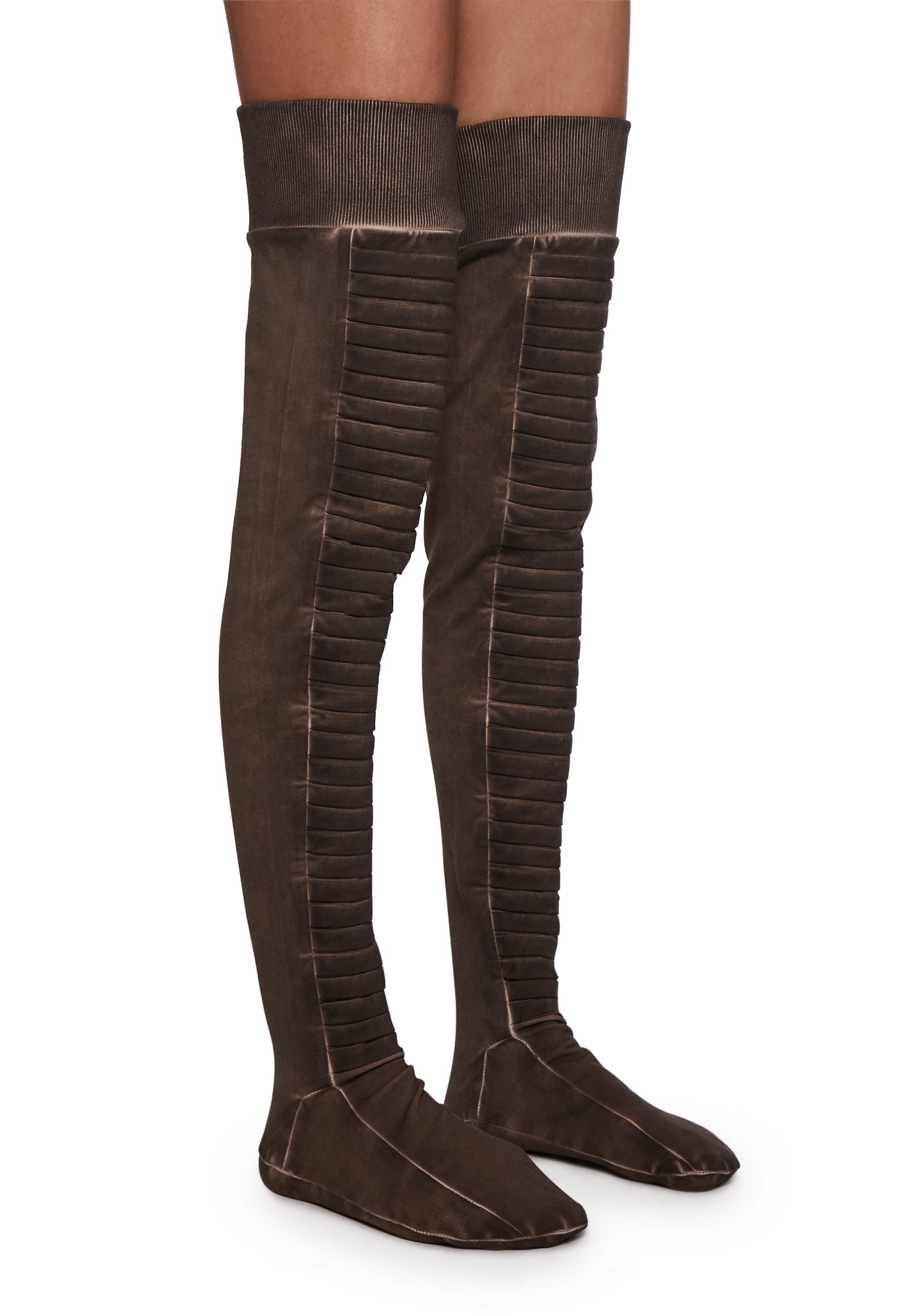 Darker Wavs Pintucked Thigh High Socks - Brown – Dolls Kill