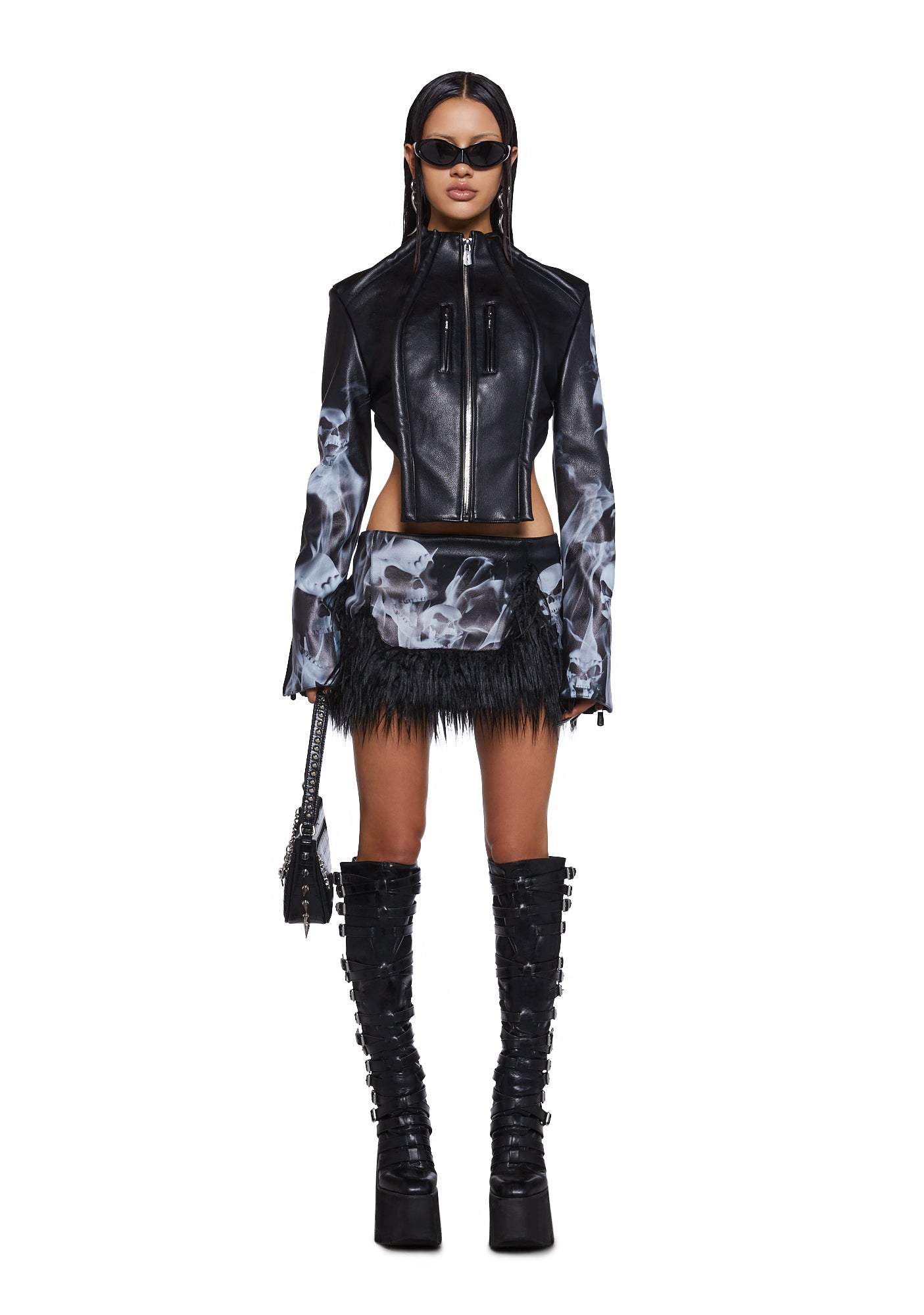 Namilia Vegan Leather Open Back Zip Jacket - Black – Dolls Kill