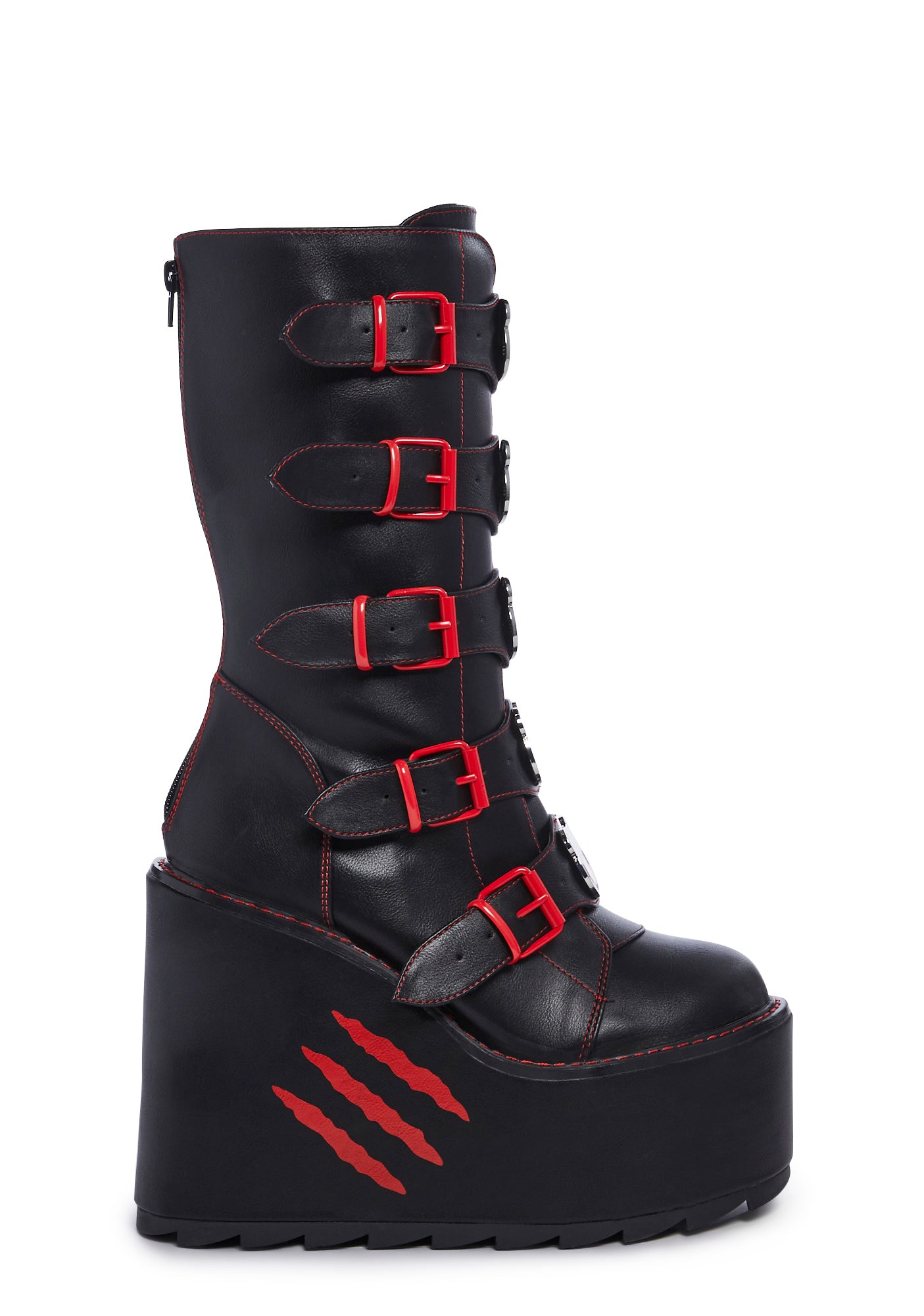 Y.R.U. Gloomy Bear Platform Buckle Zipper Boots - Black/Red