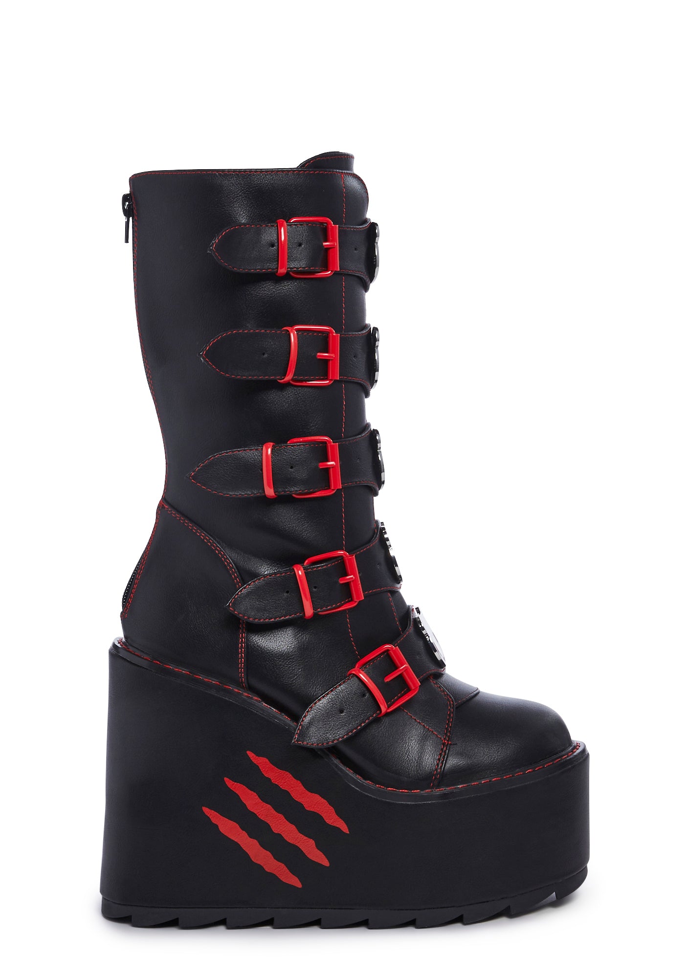 Y.R.U. Gloomy Bear Platform Buckle Zipper Boots - Black/Red – Dolls Kill